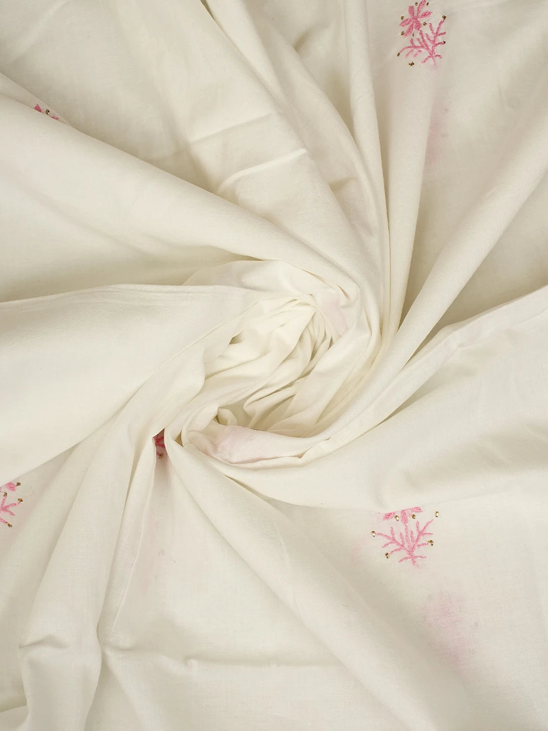 Ada Hand Embroidered White Cotton Lucknowi Chikankari Semi-Stitched A-line Kurta Dupatta Set With Muqaish Work 01A784529