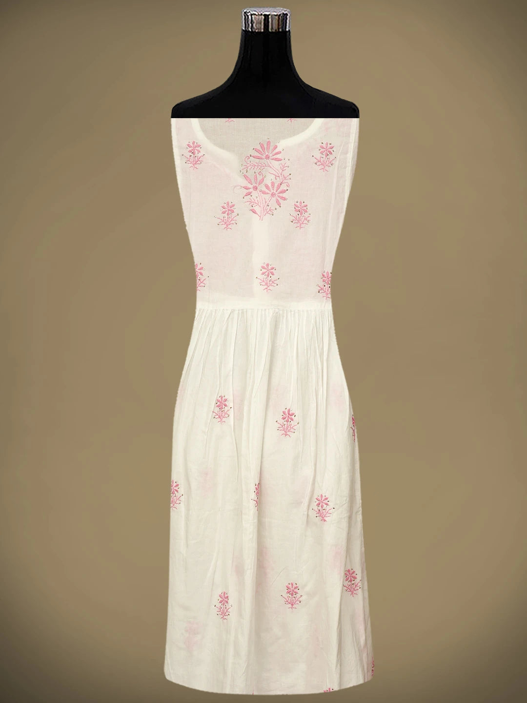 Ada Hand Embroidered White Cotton Lucknowi Chikankari Semi-Stitched A-line Kurta Dupatta Set With Muqaish Work 01A784529