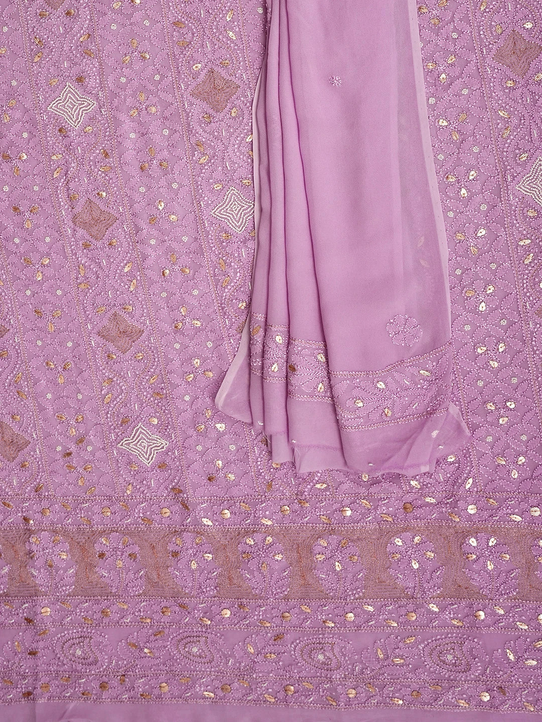 Ada Hand Embroidered Mauve Viscose Georgette Lucknowi Chikankari Unstitched Kurta Dupatta Set With Gota Patti Work 01A962467