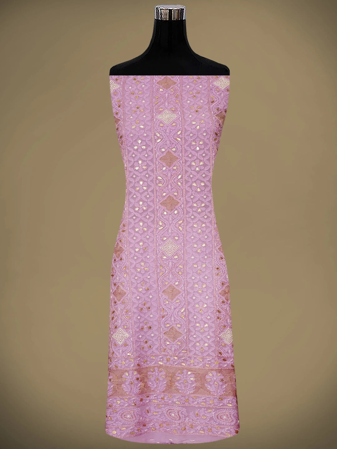 Ada Hand Embroidered Mauve Viscose Georgette Lucknowi Chikankari Unstitched Kurta Dupatta Set With Gota Patti Work 01A962467