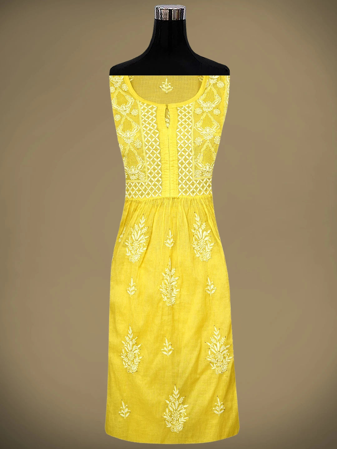 Ada Hand Embroidered Mustard Yellow Chanderi Semi-Stitched Lucknowi Chikankari A-Line Kurta Dupatta Set With Mukaish Work 01A814631