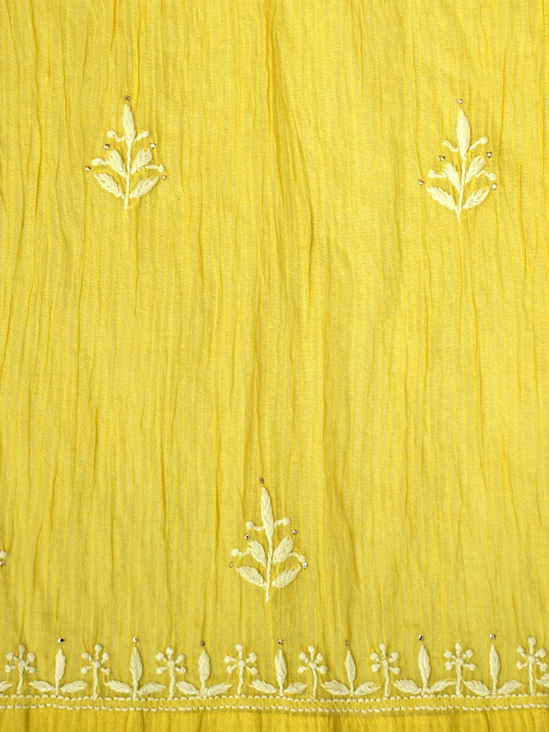 Ada Hand Embroidered Mustard Yellow Chanderi Semi-Stitched Lucknowi Chikankari A-Line Kurta Dupatta Set With Mukaish Work 01A814631