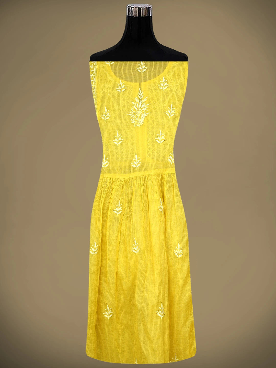 Ada Hand Embroidered Mustard Yellow Chanderi Semi-Stitched Lucknowi Chikankari A-Line Kurta Dupatta Set With Mukaish Work 01A814631