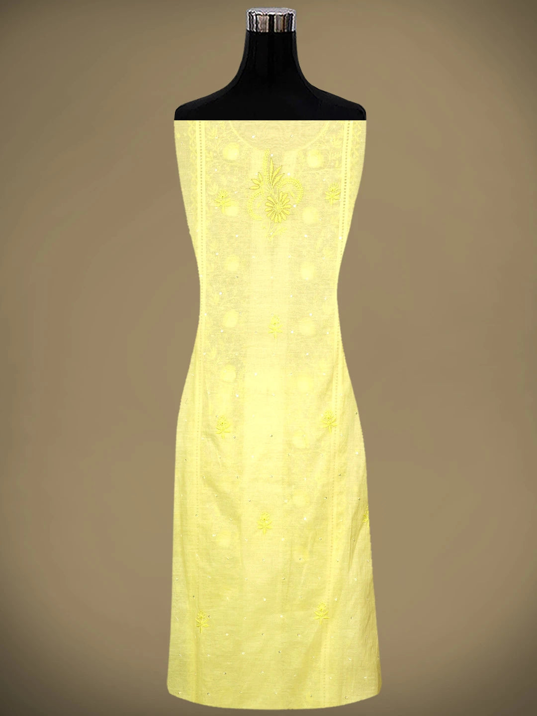 Ada Hand Embroidered Lemon Chanderi Lucknowi Chikankari Semi-Stitched Kurta Dupatta Set With Sequinned Work 01A712663