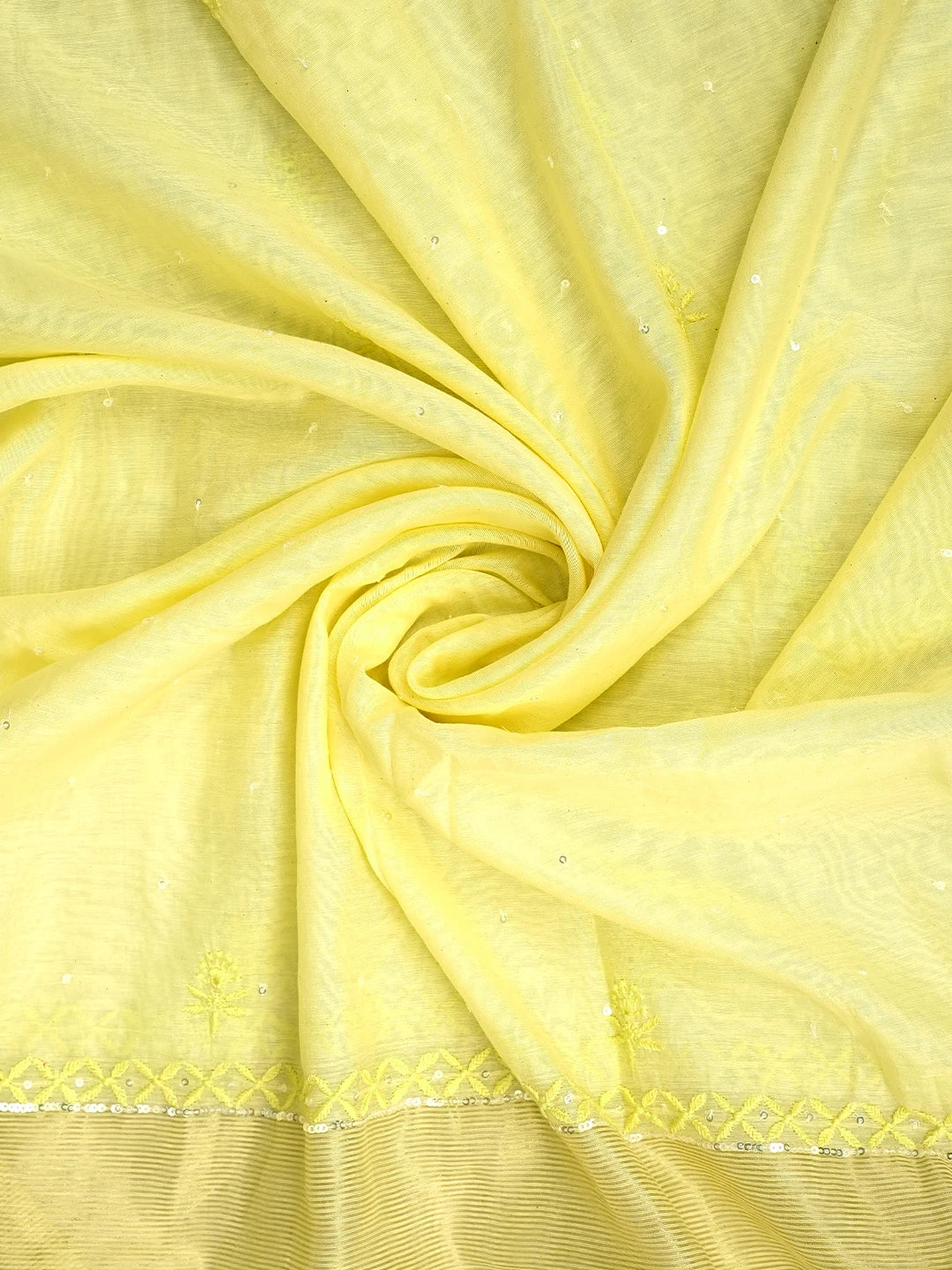 Ada Hand Embroidered Lemon Chanderi Lucknowi Chikankari Semi-Stitched Kurta Dupatta Set With Sequinned Work 01A712663