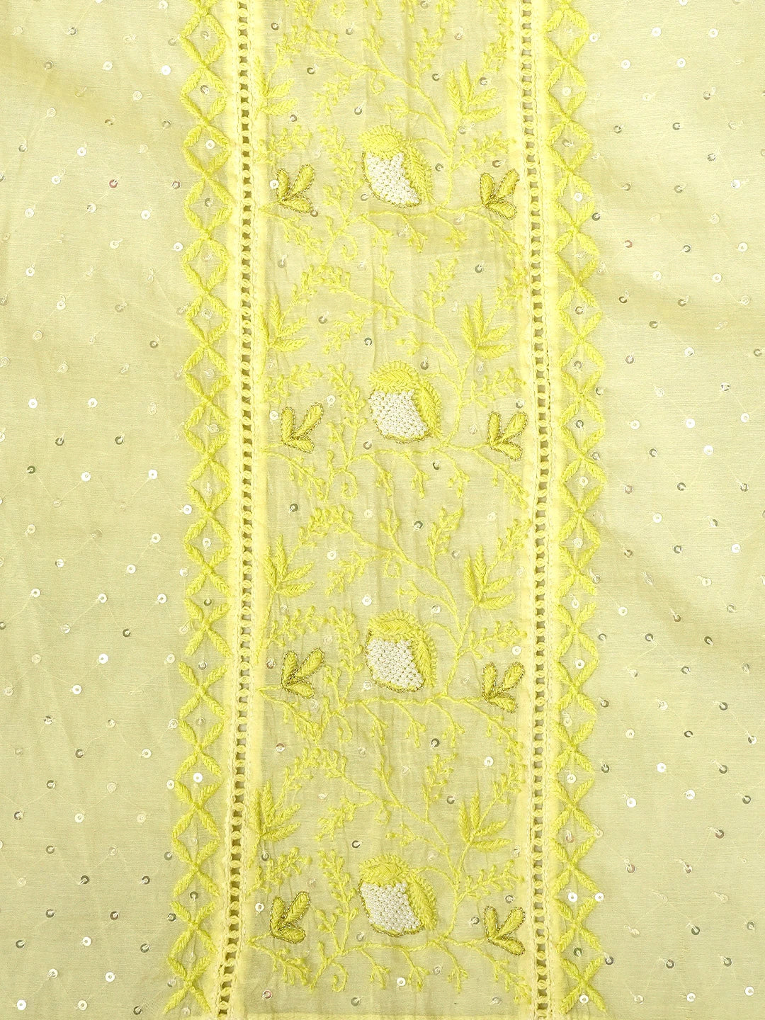 Ada Hand Embroidered Lemon Chanderi Lucknowi Chikankari Semi-Stitched Kurta Dupatta Set With Sequinned Work 01A712663