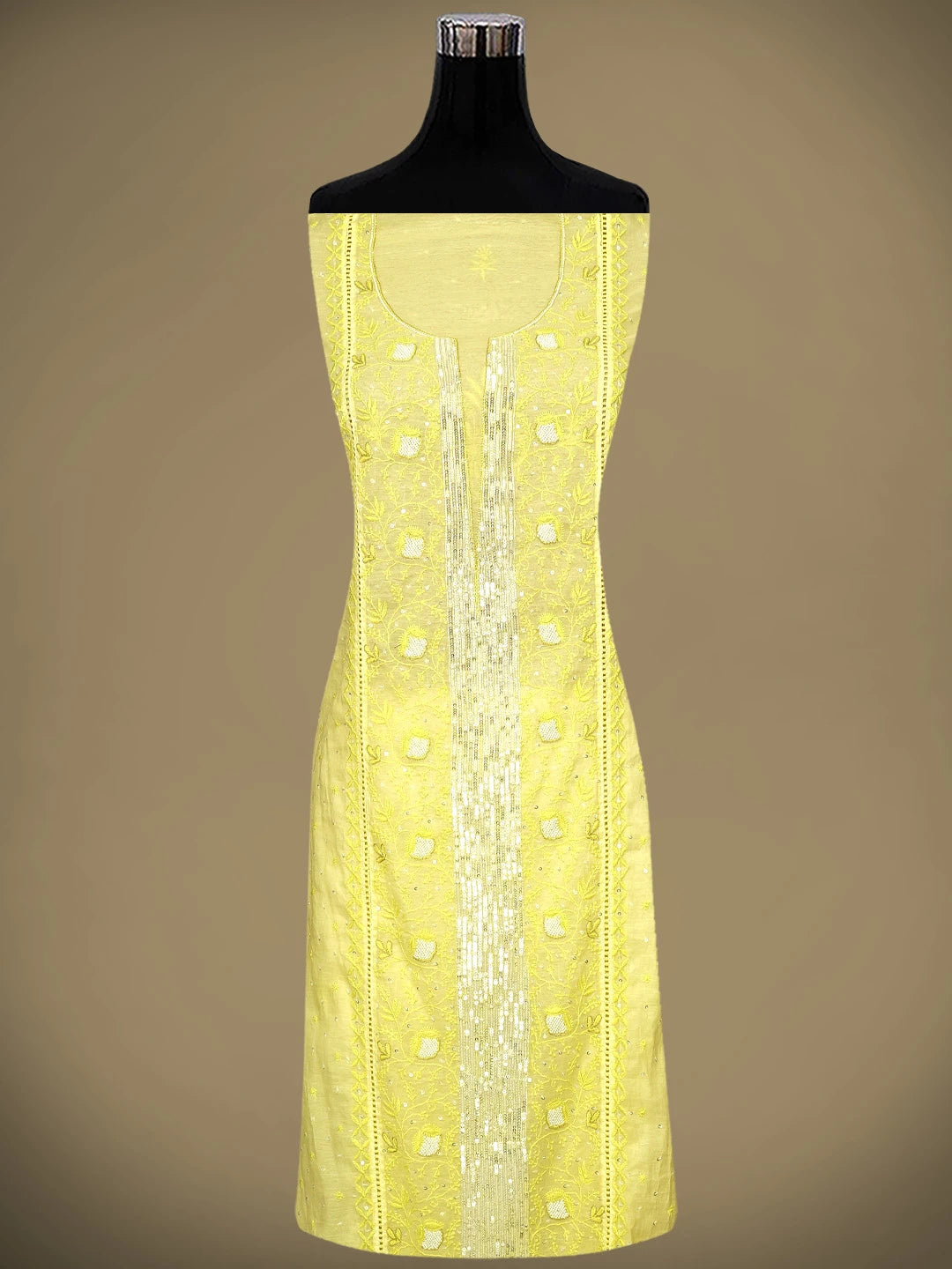 Ada Hand Embroidered Lemon Chanderi Lucknowi Chikankari Semi-Stitched Kurta Dupatta Set With Sequinned Work 01A712663