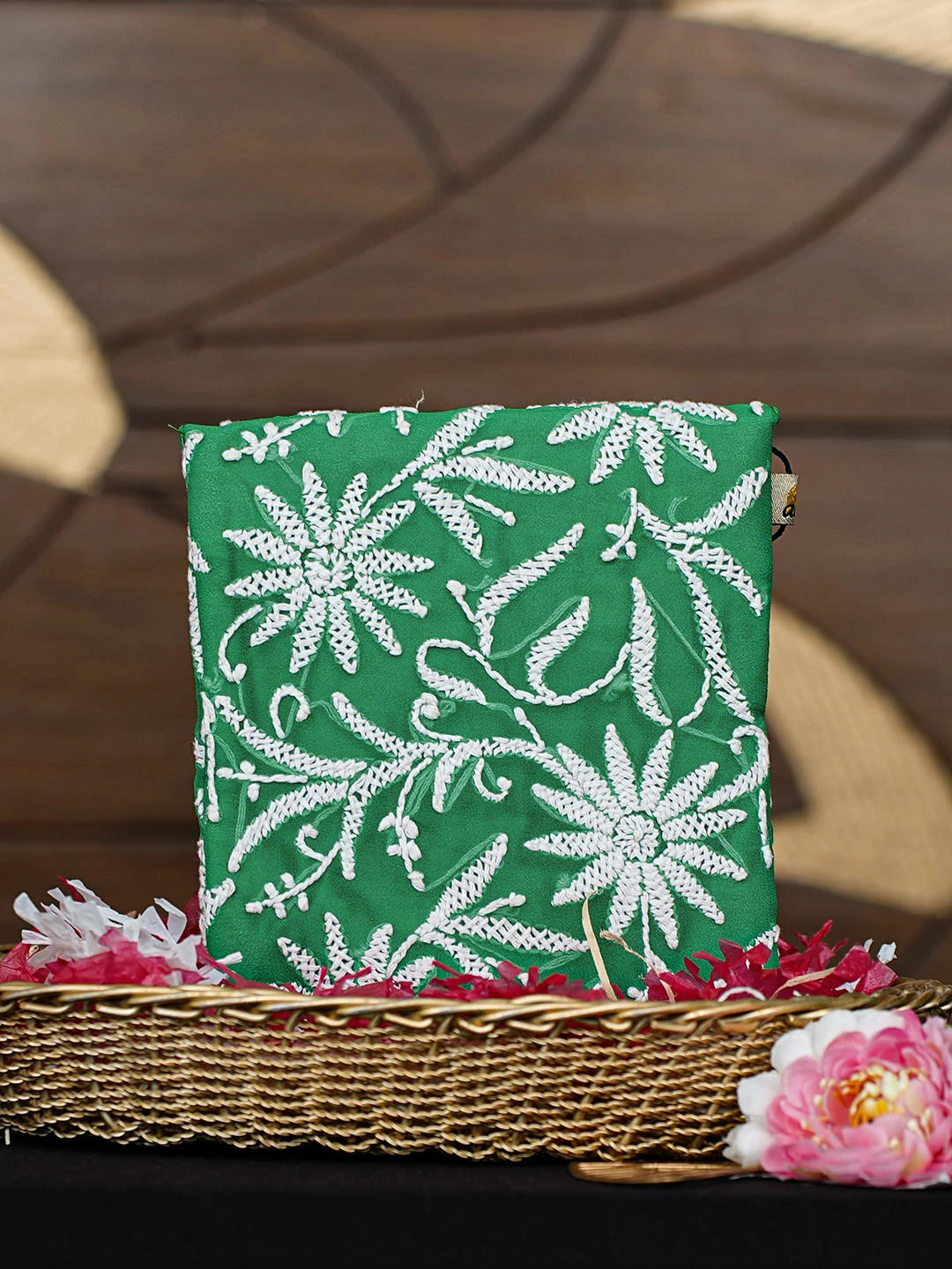 Ada Hand Embroidered Green Faux Georgette Lucknowi Chikankari Pouch 01A938464