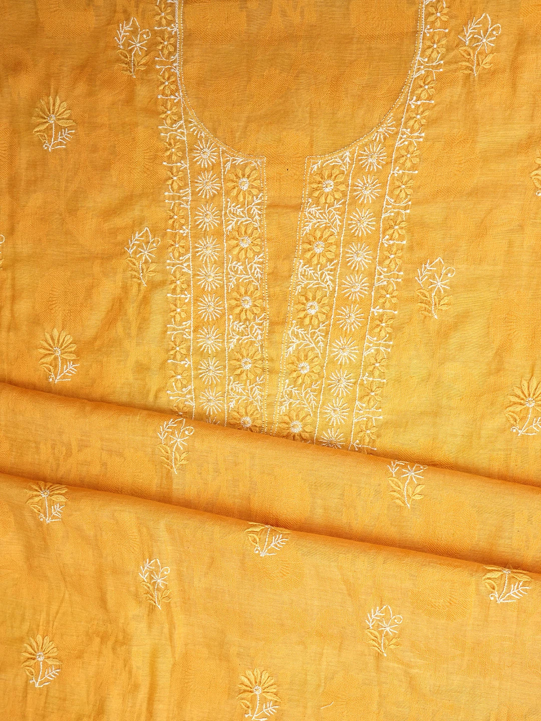 Ada Hand Embroidered Cadmium Orange Silk Lucknowi Chikankari Unstitched  Suit Piece 01A225758