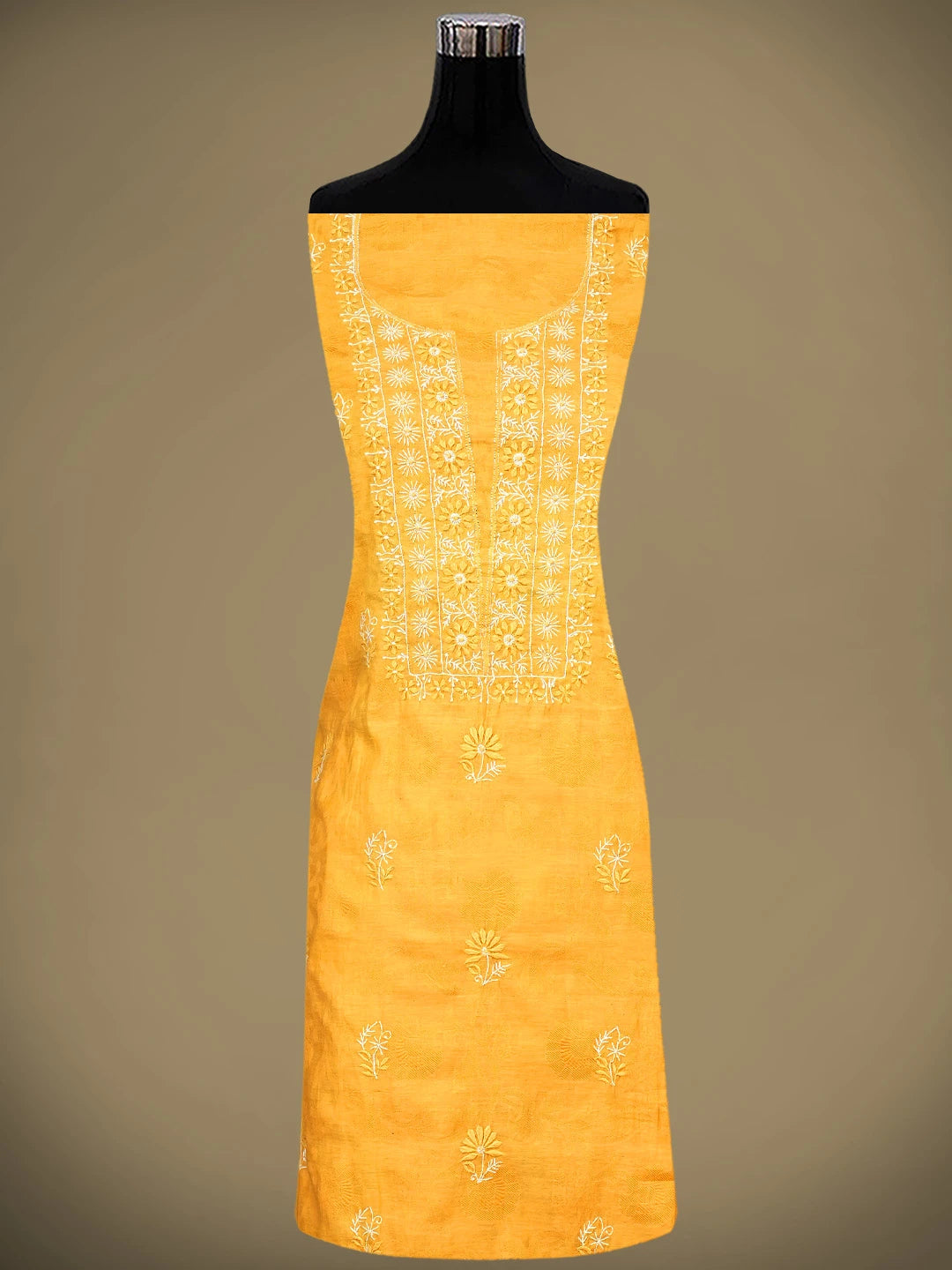 Ada Hand Embroidered Cadmium Orange Silk Lucknowi Chikankari Unstitched  Suit Piece 01A225758