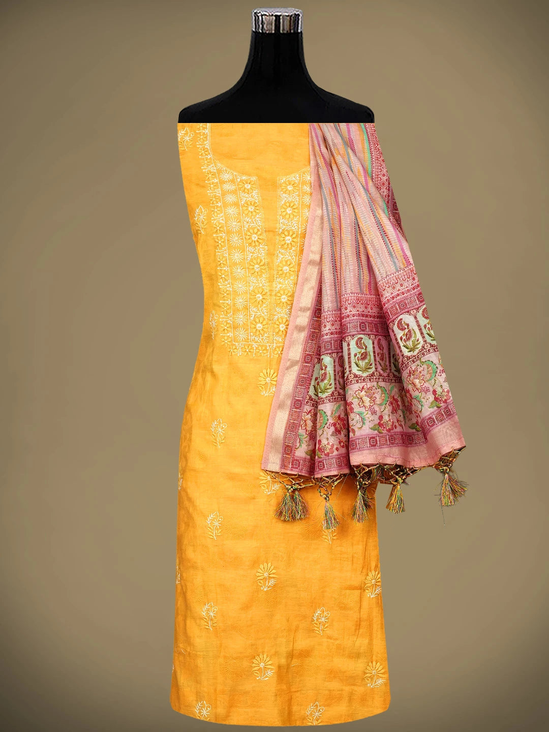 Ada Hand Embroidered Cadmium Orange Silk Lucknowi Chikankari Unstitched  Suit Piece 01A225758