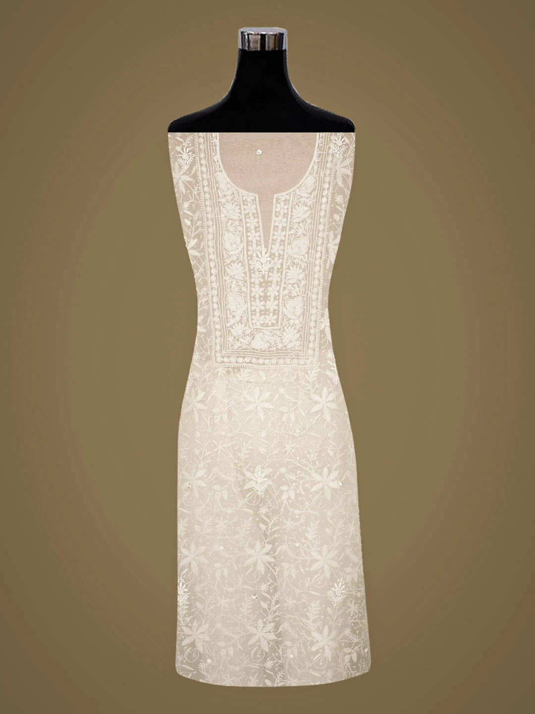 Ada Hand Embroidered Floral White Organza Lucknowi Chikankari Unstitched Kurta Dupatta Set With Sequinned Work 01A972838