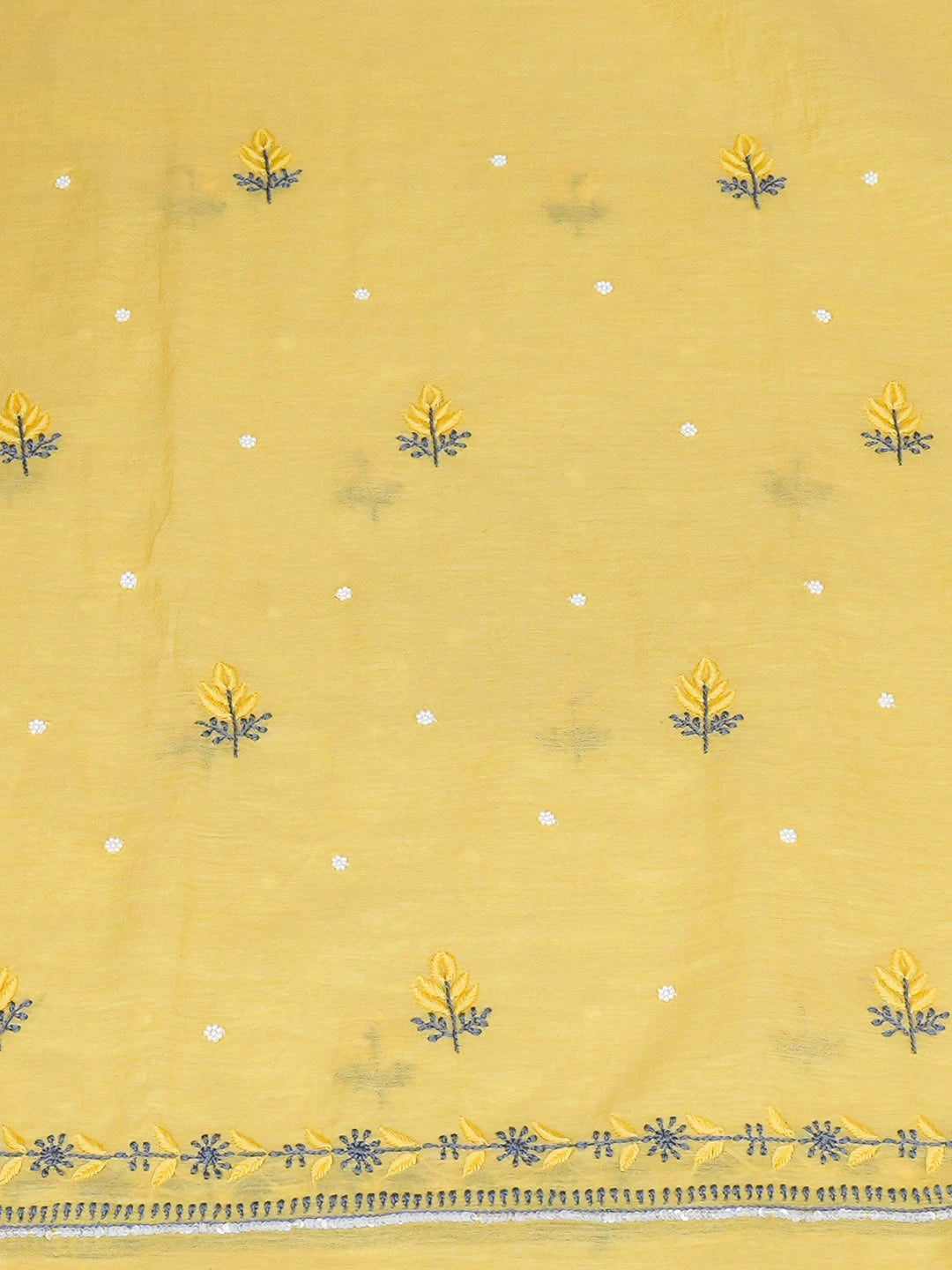 Ada Hand Embroidered Yellow Chanderi Lucknowi Chikankari Unstitched Kurta Dupatta Set With Pearl Work 01A957260