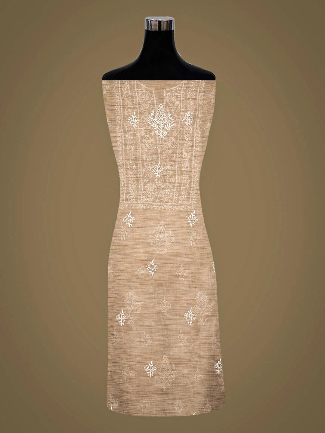 Ada Hand Embroidered Fawn Tissue Lucknowi Chikankari Unstitched Kurta Dupatta Set 01A974685