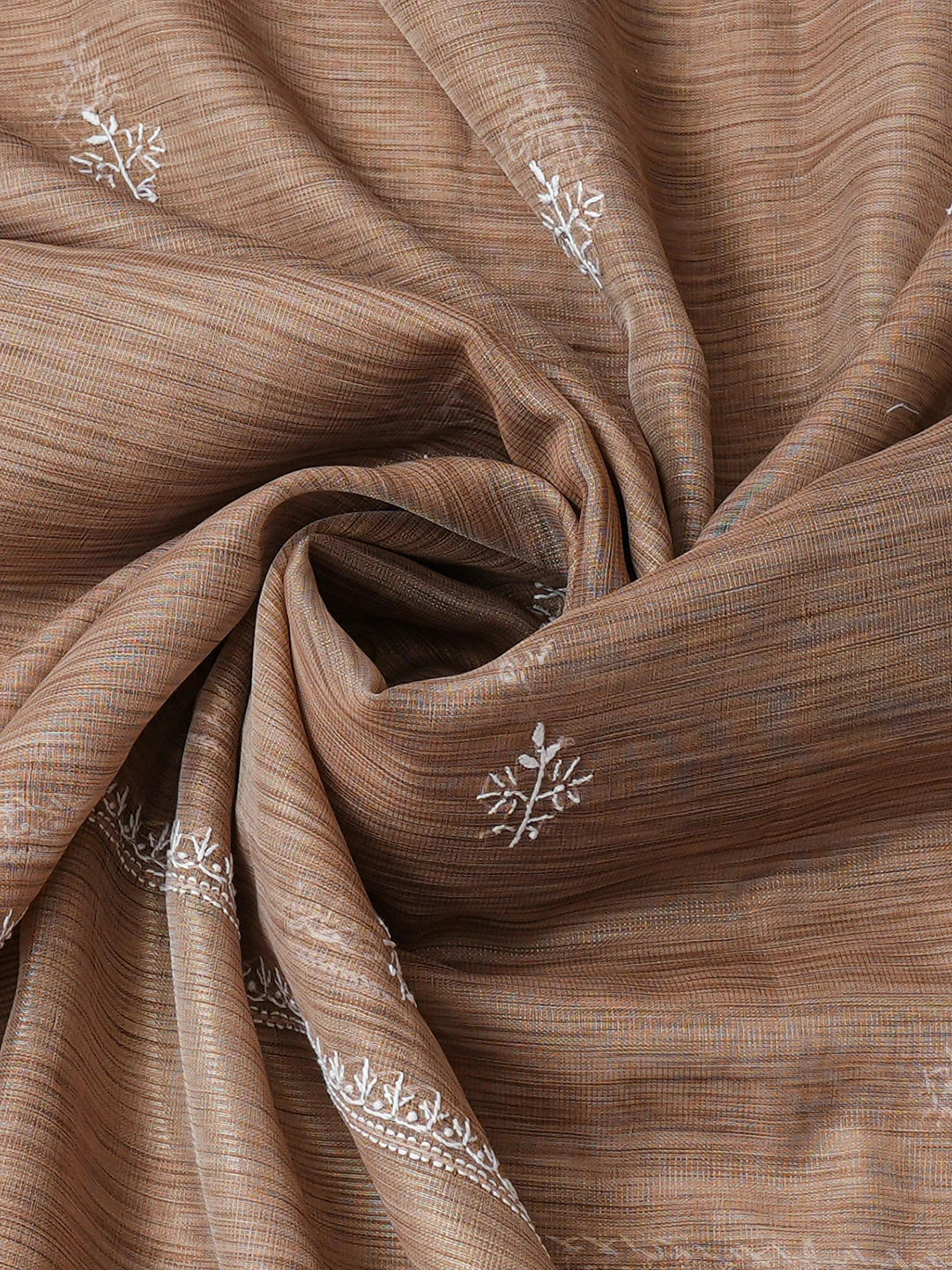 Ada Hand Embroidered Fawn Tissue Lucknowi Chikankari Unstitched Kurta Dupatta Set 01A974685