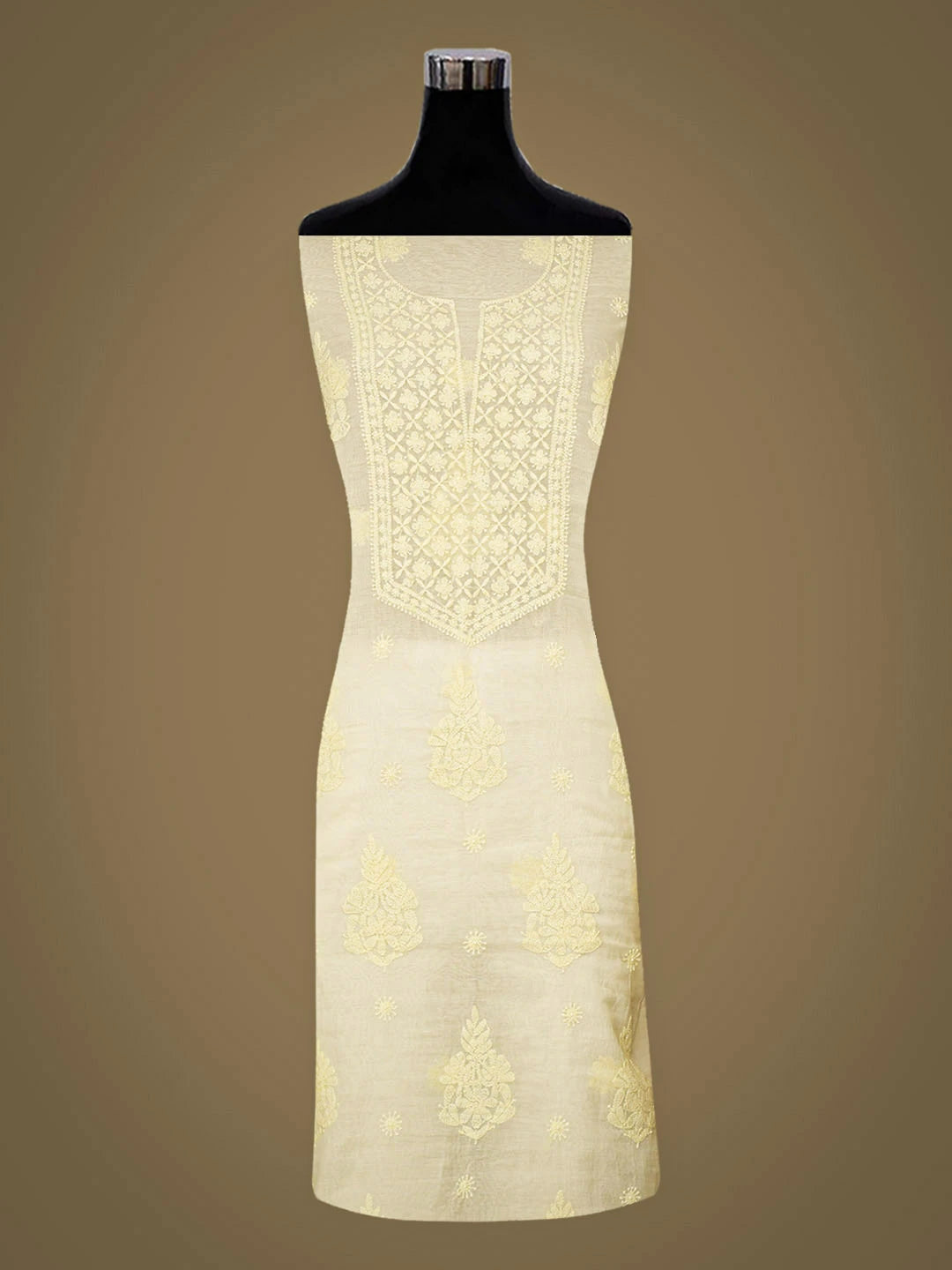 Ada Hand Embroidered Lemon Chanderi Lucknowi Chikankari Unstitched Kurta Dupatta Set 01A972716