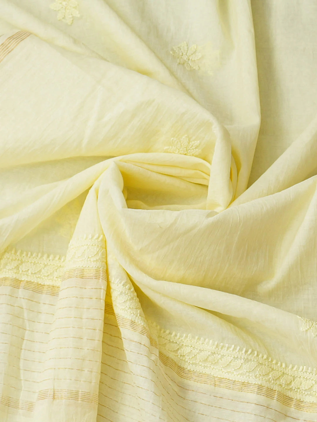 Ada Hand Embroidered Lemon Chanderi Lucknowi Chikankari Unstitched Kurta Dupatta Set 01A972716
