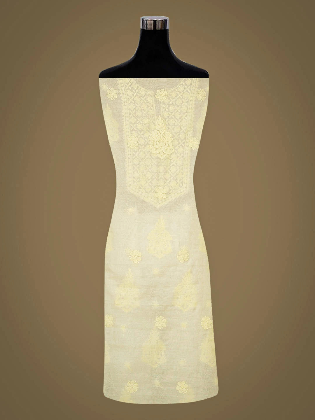 Ada Hand Embroidered Lemon Chanderi Lucknowi Chikankari Unstitched Kurta Dupatta Set 01A972716
