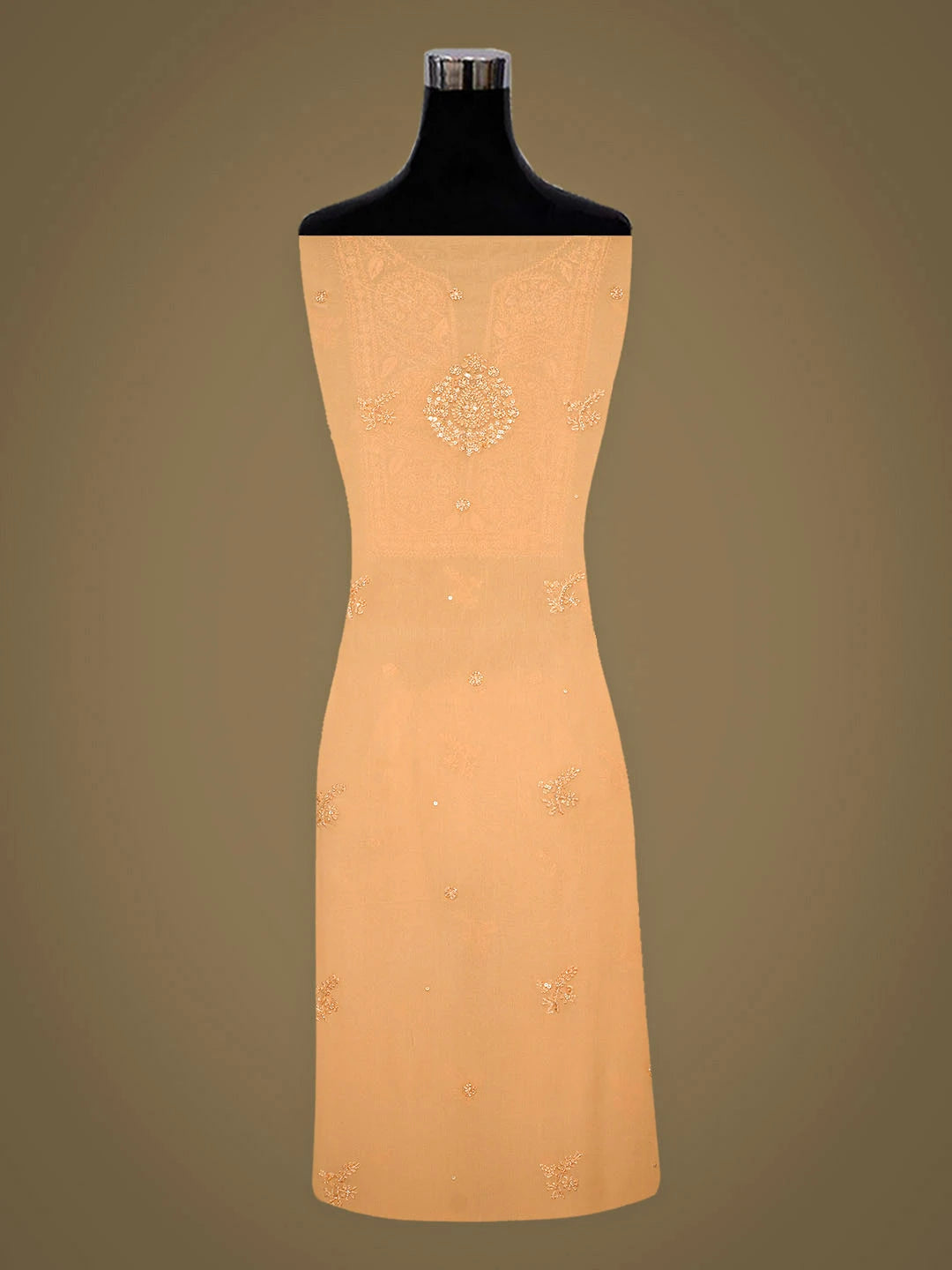 Ada Hand Embroidered Peach Viscose Georgette Lucknowi Chikankari Unstitched Suit Piece With Cutdana Work 01A922565