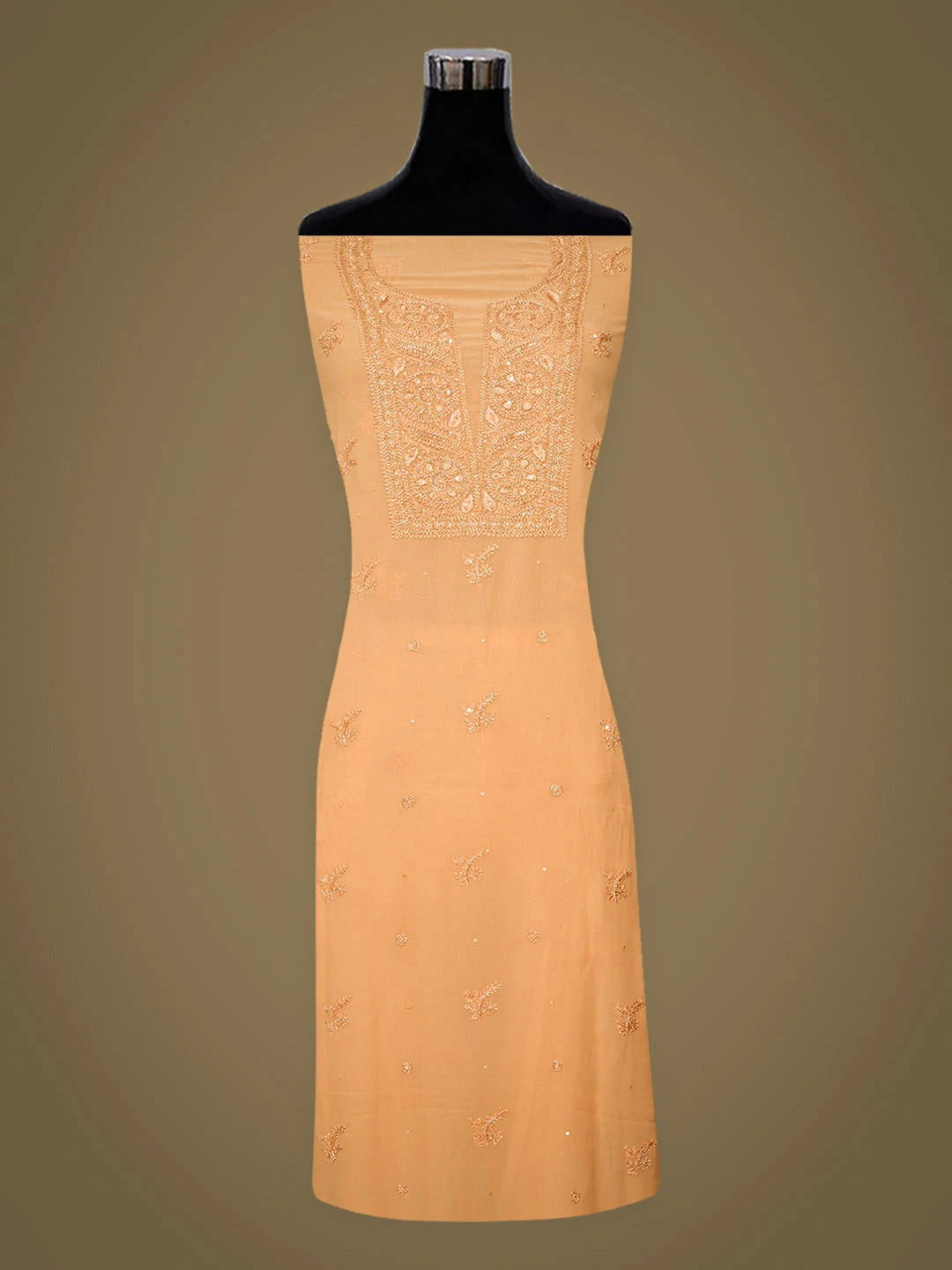 Ada Hand Embroidered Peach Viscose Georgette Lucknowi Chikankari Unstitched Suit Piece With Cutdana Work 01A922565