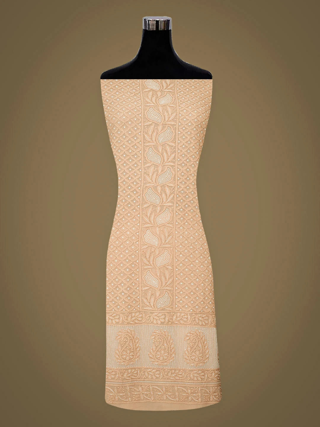 Ada Hand Embroidered Brown Viscose Georgette Lucknowi Chikankari Unstitched Kurta Dupatta Set With Cutdana Work 01A957830
