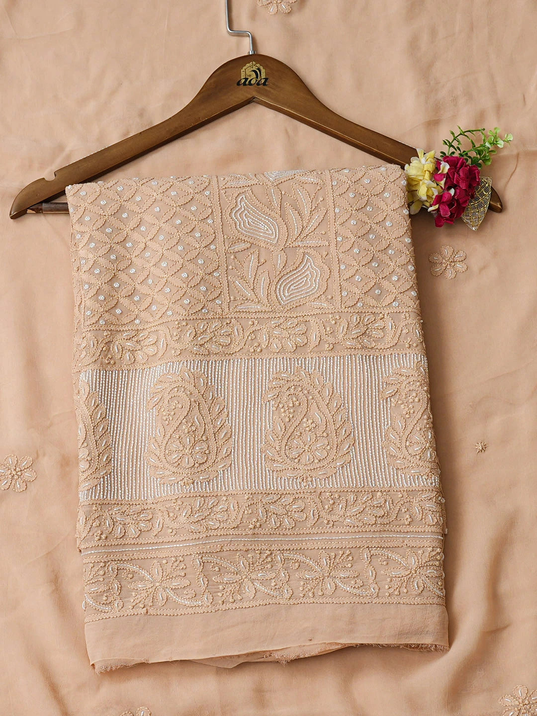 Ada Hand Embroidered Brown Viscose Georgette Lucknowi Chikankari Unstitched Kurta Dupatta Set With Cutdana Work 01A957830