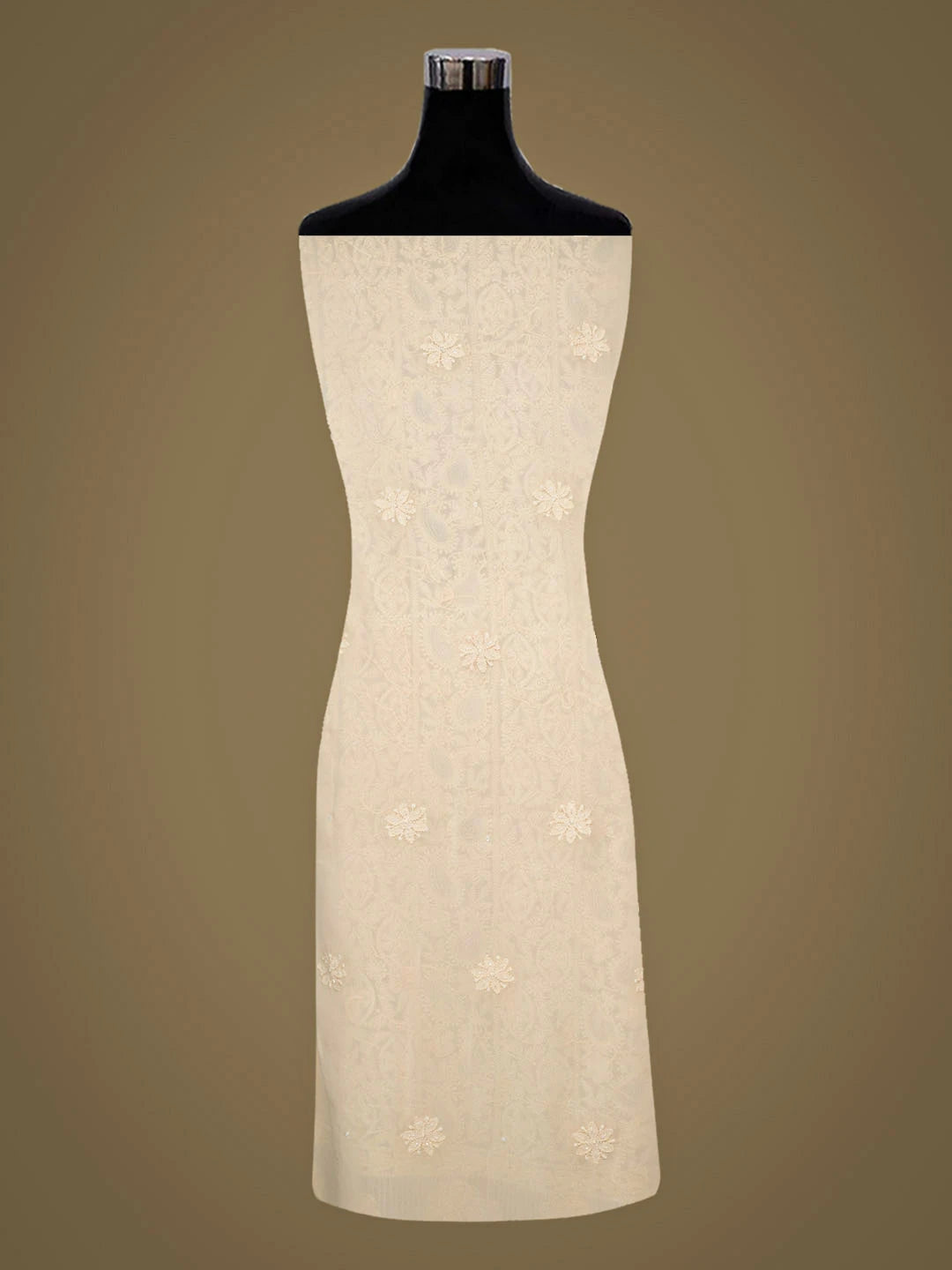 Ada Hand Embroidered Cream Viscose Georgette Lucknowi Chikankari Unstitched Kurta Dupatta Set With Cutdana Work 01A957786