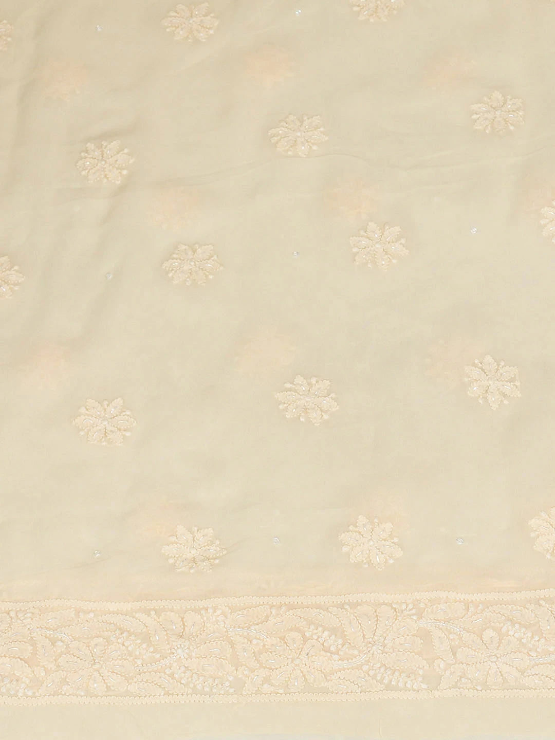 Ada Hand Embroidered Cream Viscose Georgette Lucknowi Chikankari Unstitched Kurta Dupatta Set With Cutdana Work 01A957786