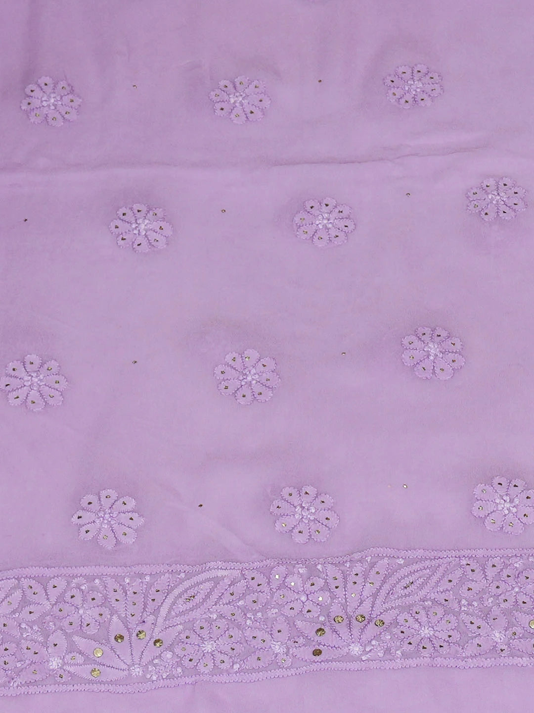 Ada Hand Embroidered Lavender Viscose Georgette Lucknowi Chikankari Unstitched Kurta Dupatta Set With Muqaish/Mukaish Work 01A967042