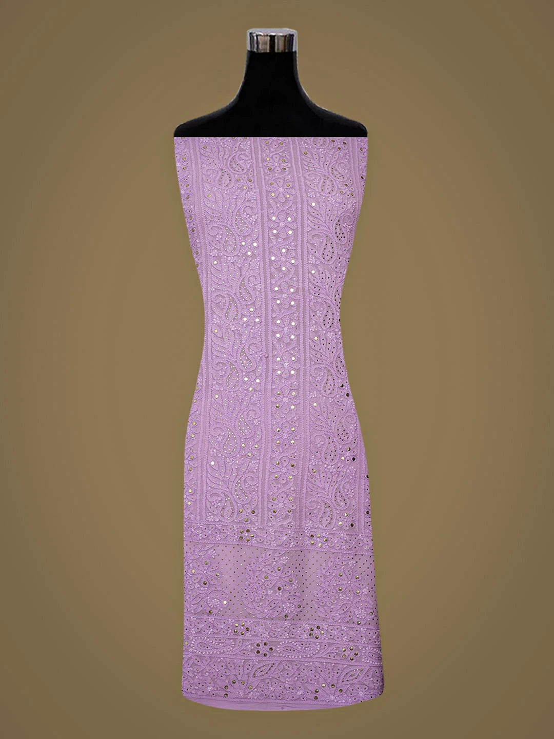 Ada Hand Embroidered Lavender Viscose Georgette Lucknowi Chikankari Unstitched Kurta Dupatta Set With Muqaish/Mukaish Work 01A967042