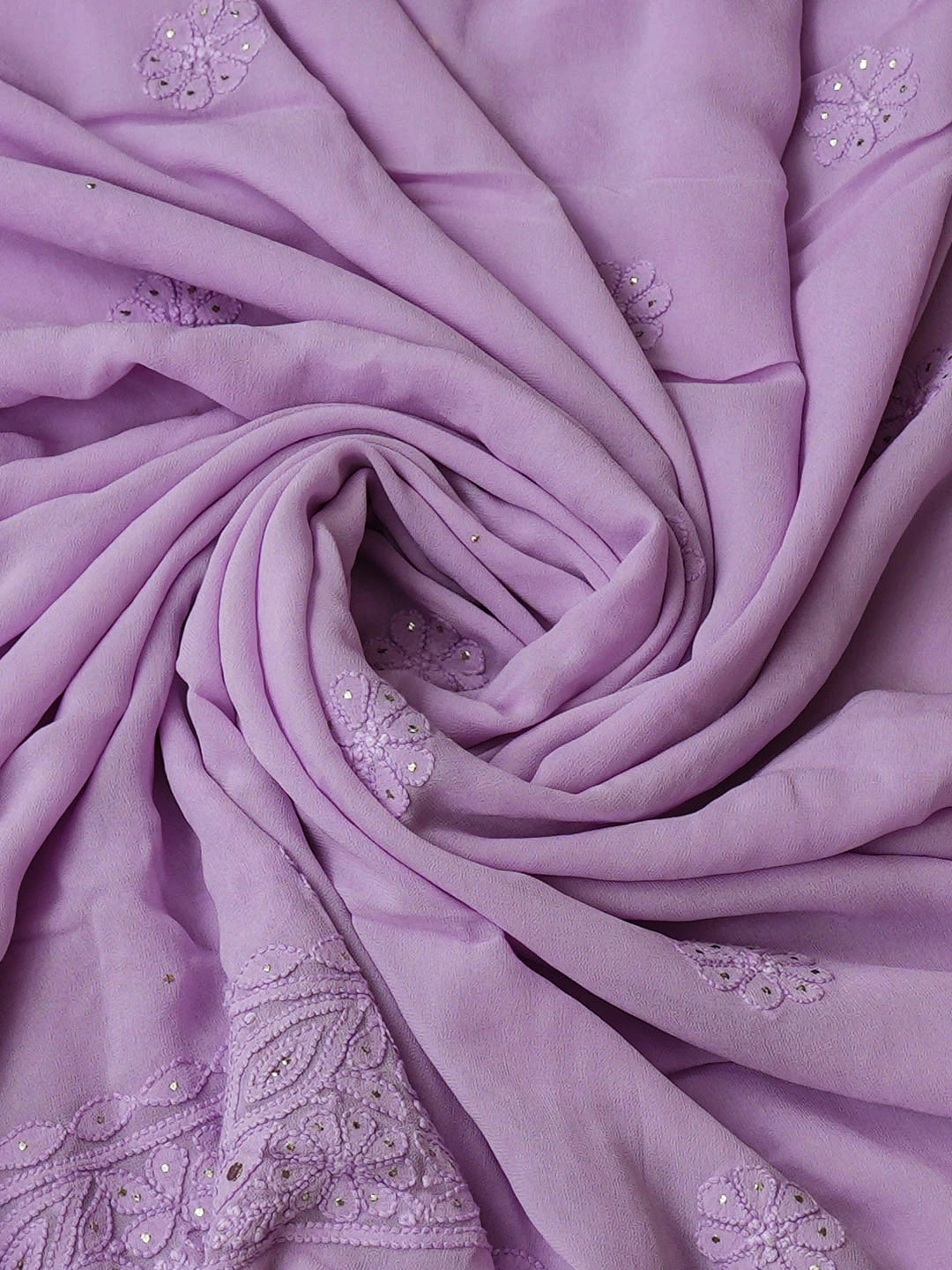 Ada Hand Embroidered Lavender Viscose Georgette Lucknowi Chikankari Unstitched Kurta Dupatta Set With Muqaish/Mukaish Work 01A967042