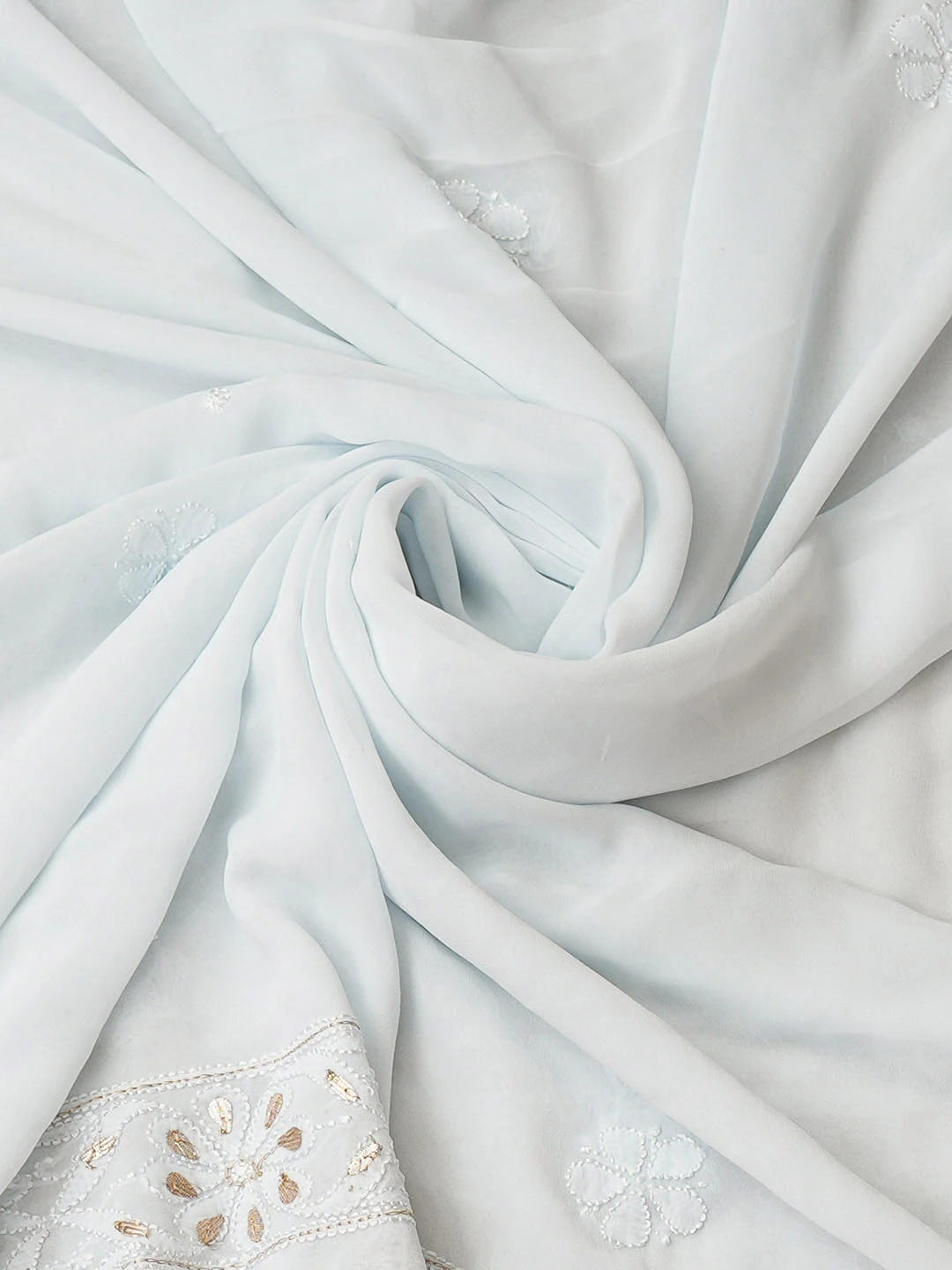 Ada Hand Embroidered Light Blue Viscose Georgette Lucknowi Chikankari Unstitched Kurta Dupatta Set With Gota Patti Work 01A962555