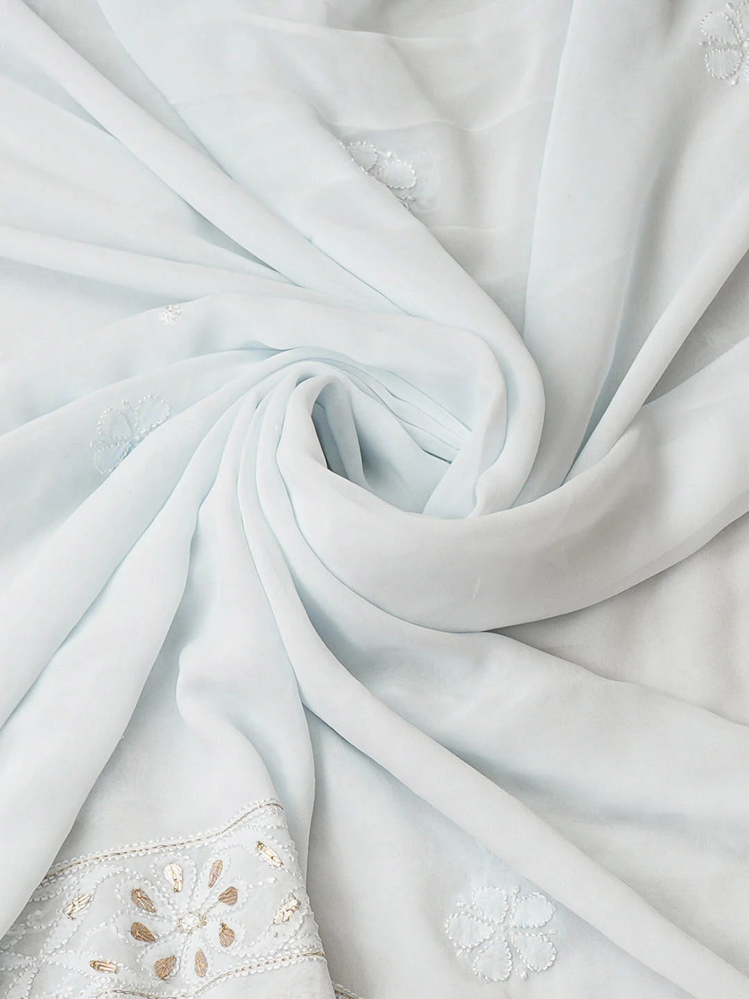 Ada Hand Embroidered Light Blue Viscose Georgette Lucknowi Chikankari Unstitched Kurta Dupatta Set With Gota Patti Work 01A962555
