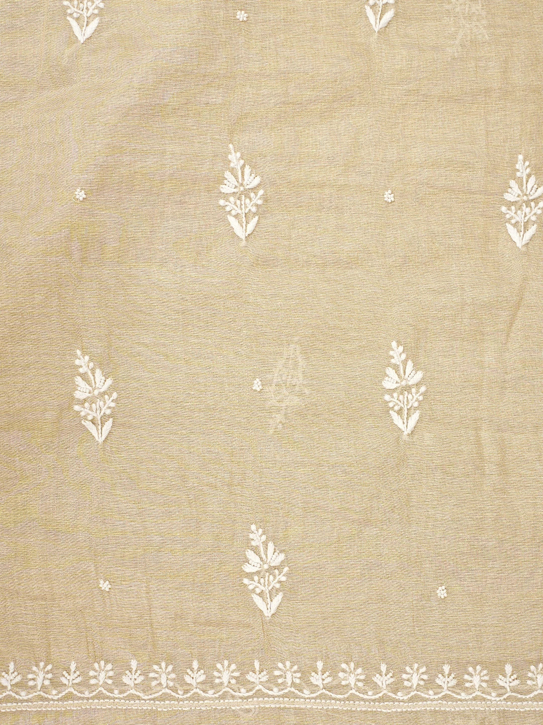 Ada Hand Embroidered Fawn Tissue Lucknowi Chikankari Unstitched Kurta Dupatta Set With Pearl Work 01A968207