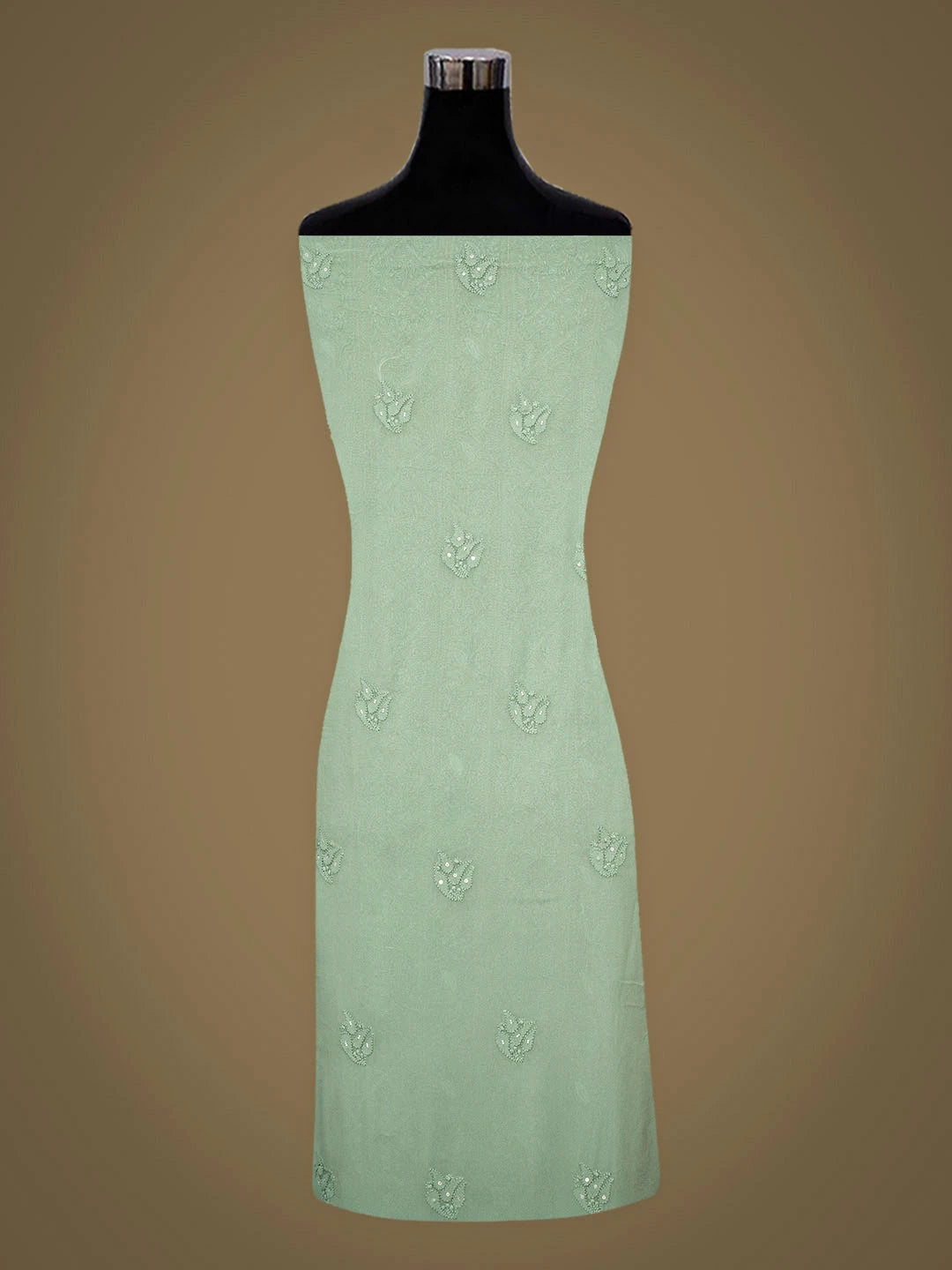 Ada Hand Embroidered Green Viscose Georgette Lucknowi Chikankari Unstitched Kurta Dupatta Set With Pearl Work 01A957739