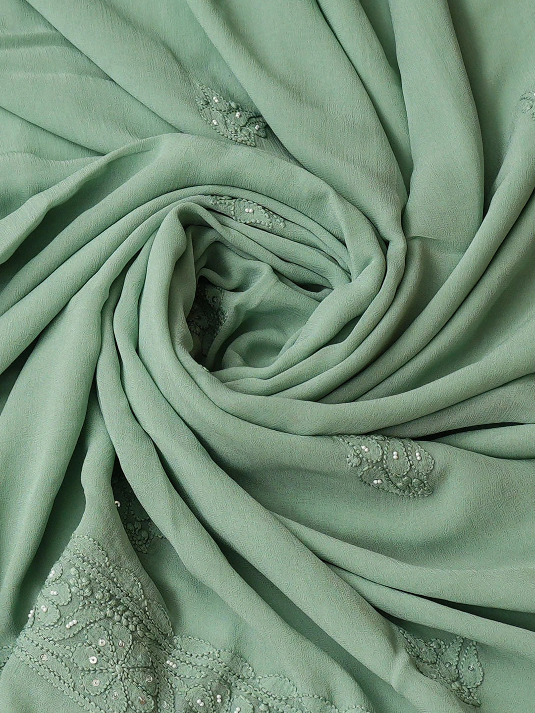 Ada Hand Embroidered Green Viscose Georgette Lucknowi Chikankari Unstitched Kurta Dupatta Set With Pearl Work 01A957739