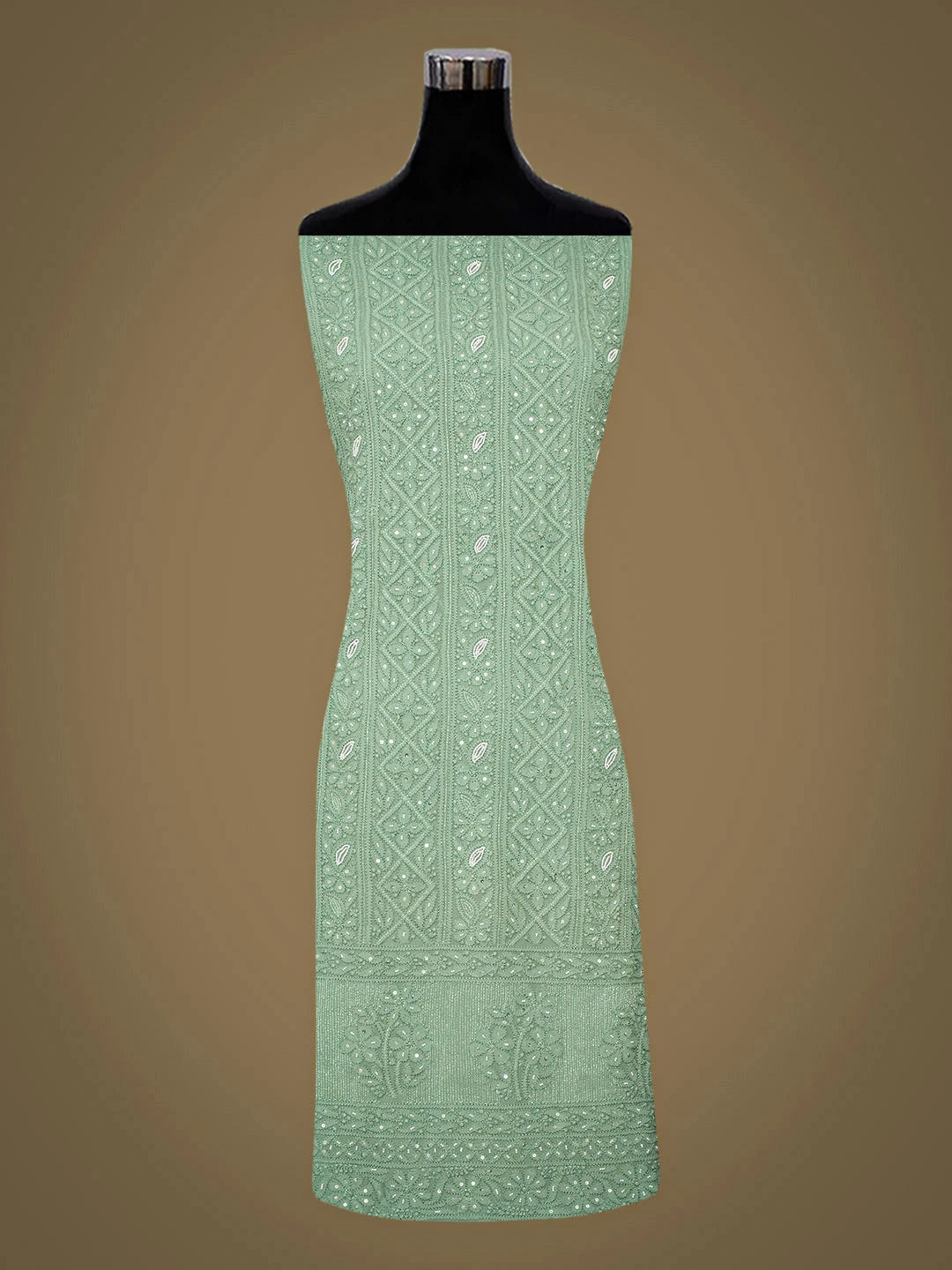 Ada Hand Embroidered Green Viscose Georgette Lucknowi Chikankari Unstitched Kurta Dupatta Set With Pearl Work 01A957739