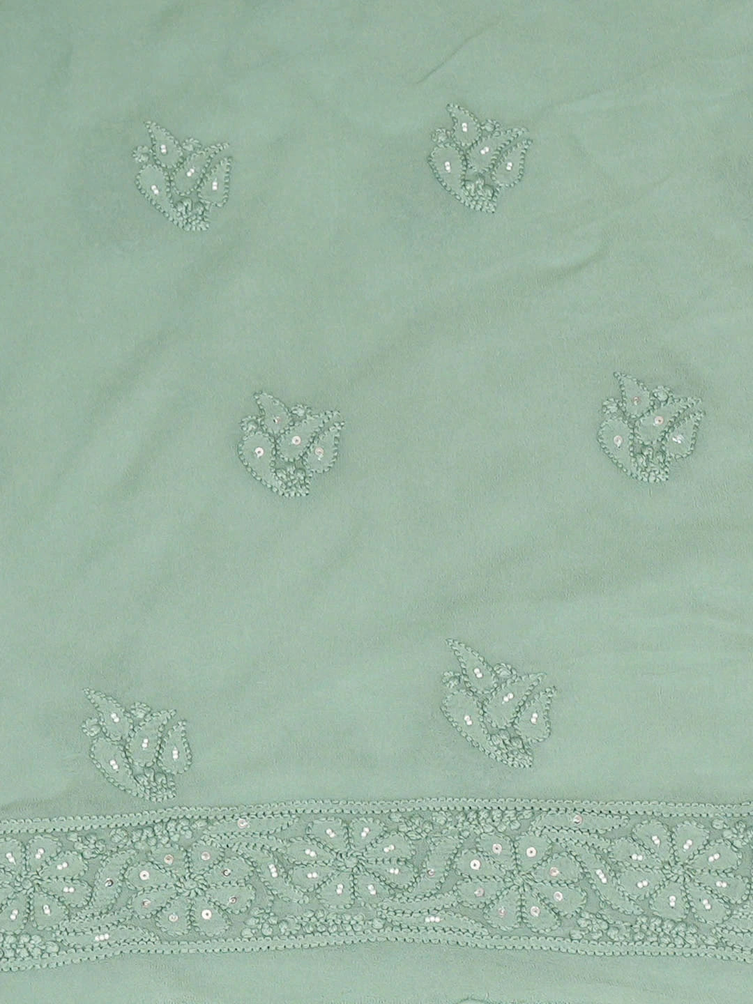 Ada Hand Embroidered Green Viscose Georgette Lucknowi Chikankari Unstitched Kurta Dupatta Set With Pearl Work 01A957739