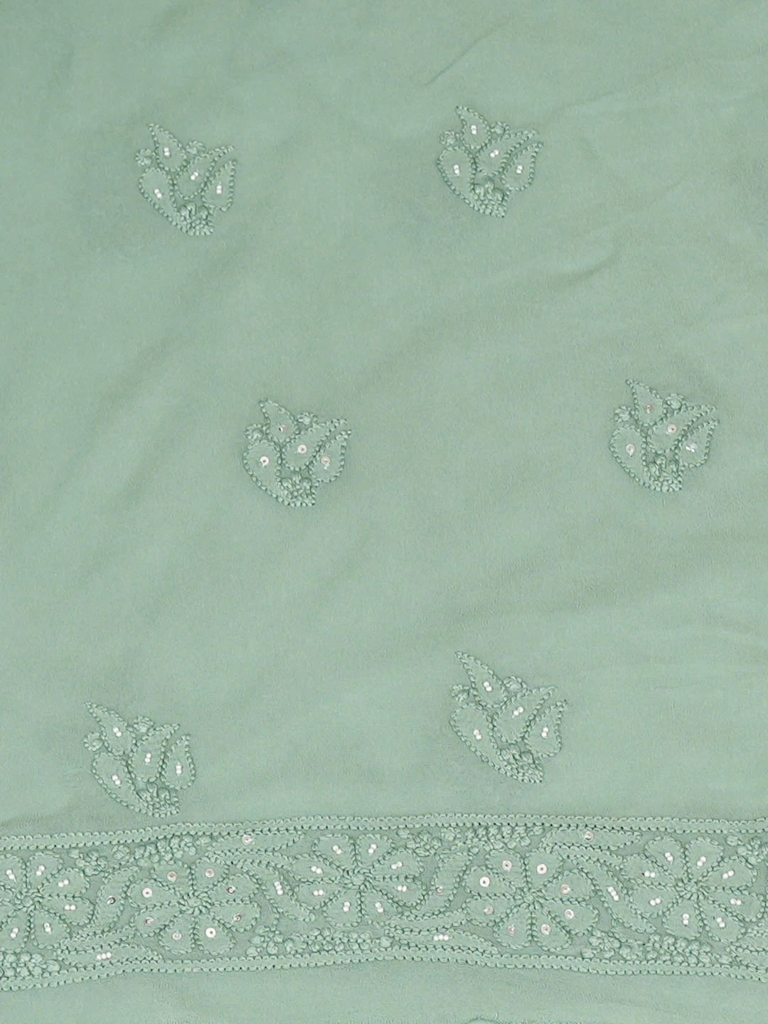Ada Hand Embroidered Green Viscose Georgette Lucknowi Chikankari Unstitched Kurta Dupatta Set With Pearl Work 01A957739