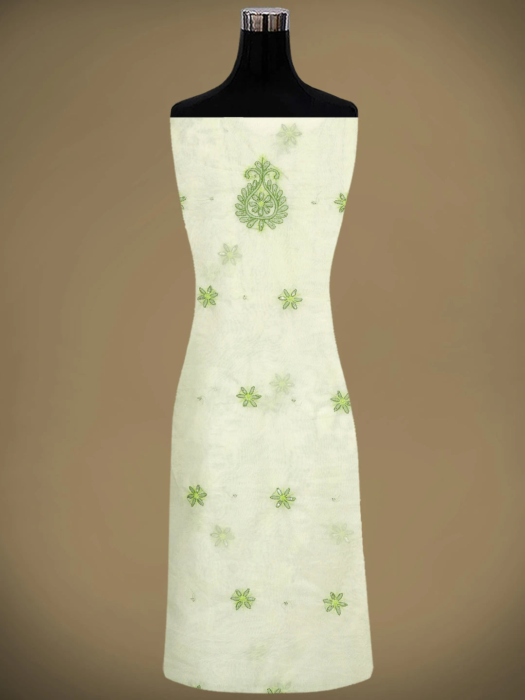 Ada Hand Embroidered Floral White Organza Lucknowi Chikankari Unstitched Kurta Dupatta Set With Sequinned Work 01A967611