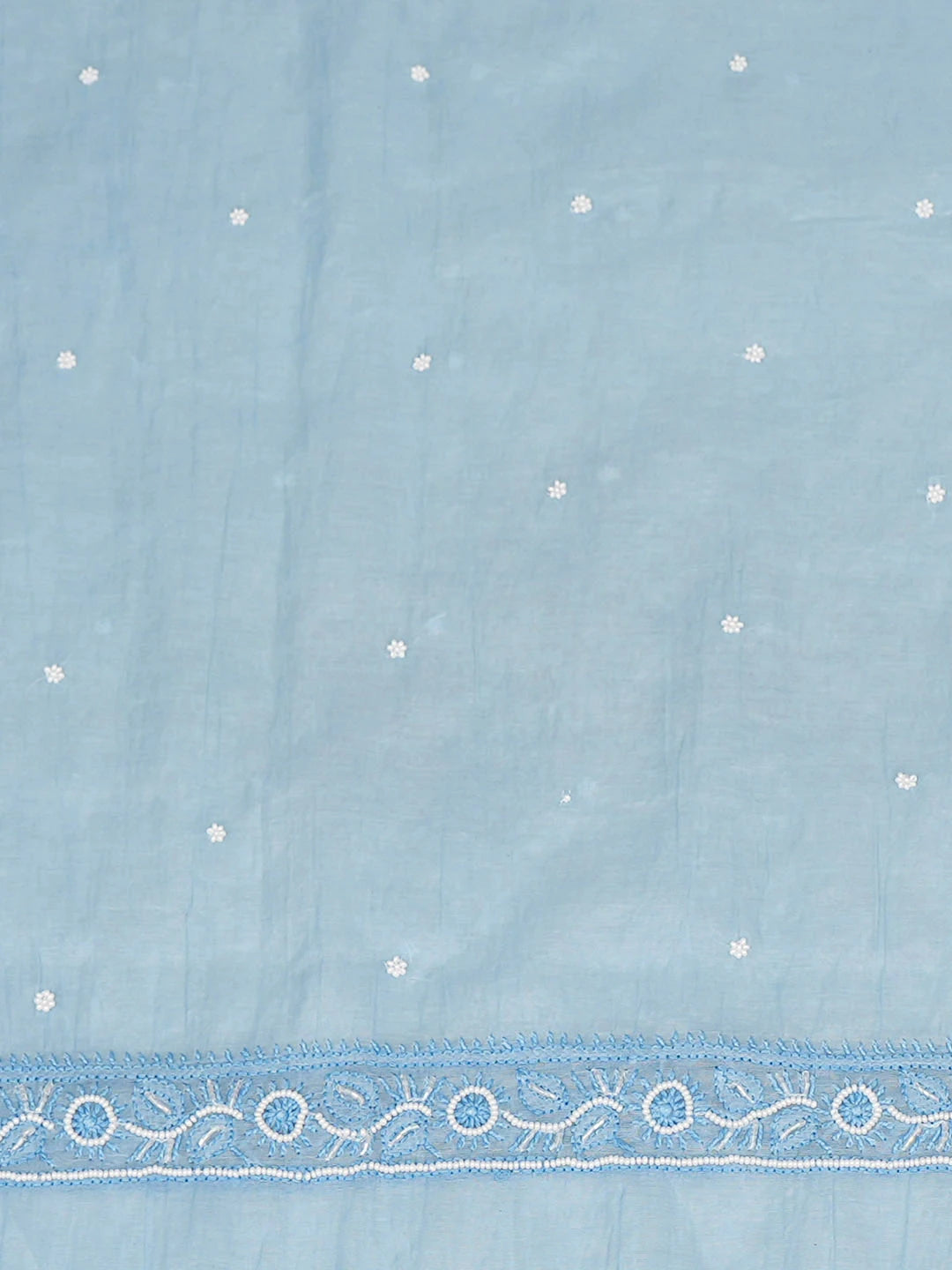 Ada Hand Embroidered Blue Chanderi Lucknowi Chikankari Unstitched Kurta Dupatta Set With Pearl Work 01A972771