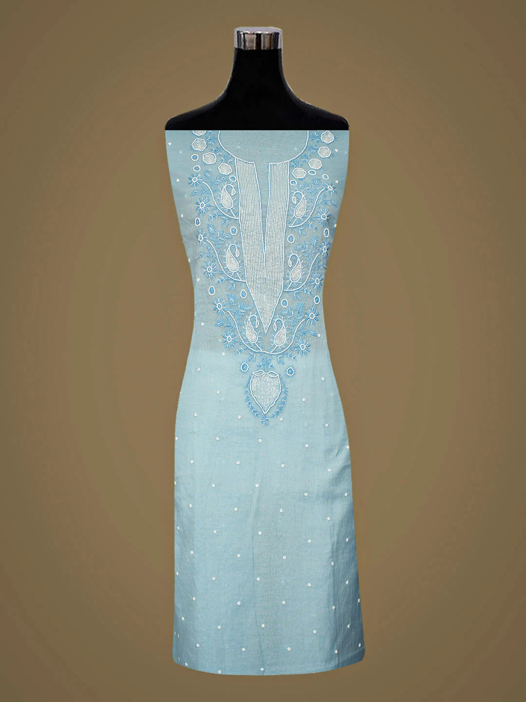 Ada Hand Embroidered Blue Chanderi Lucknowi Chikankari Unstitched Kurta Dupatta Set With Pearl Work 01A972771