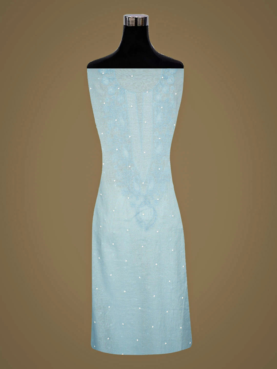 Ada Hand Embroidered Blue Chanderi Lucknowi Chikankari Unstitched Kurta Dupatta Set With Pearl Work 01A972771