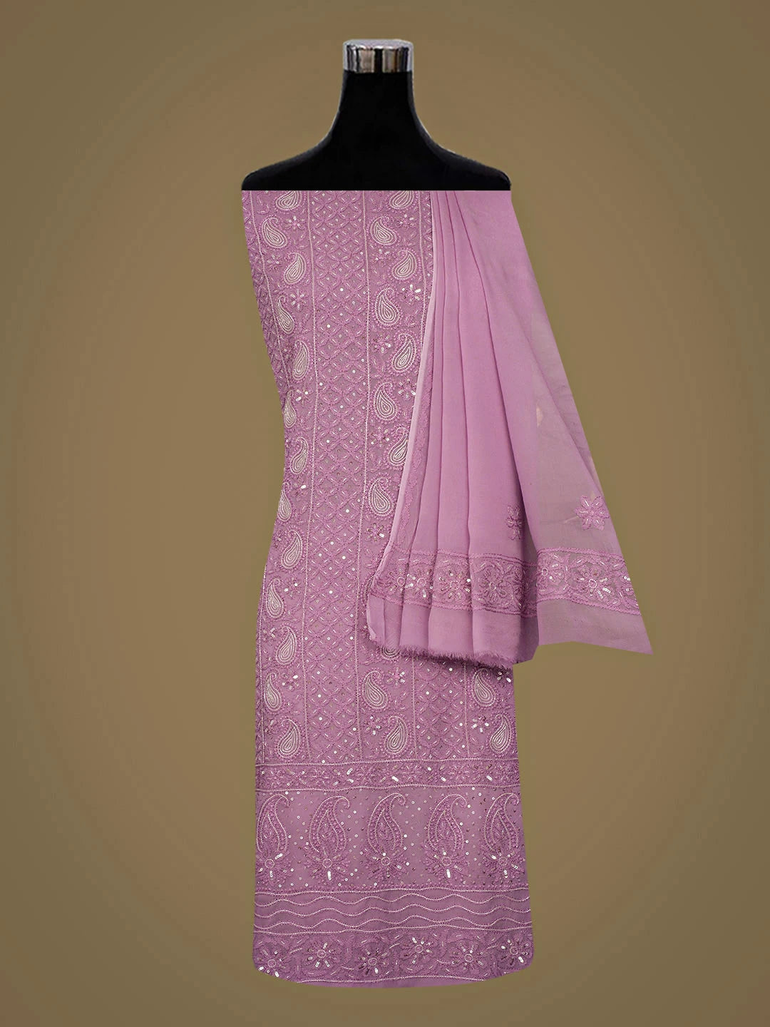 Ada Hand Embroidered Mauve Viscose Georgette Lucknowi Chikankari Unstitched Kurta Dupatta Set With Cutdana Work 01A884311
