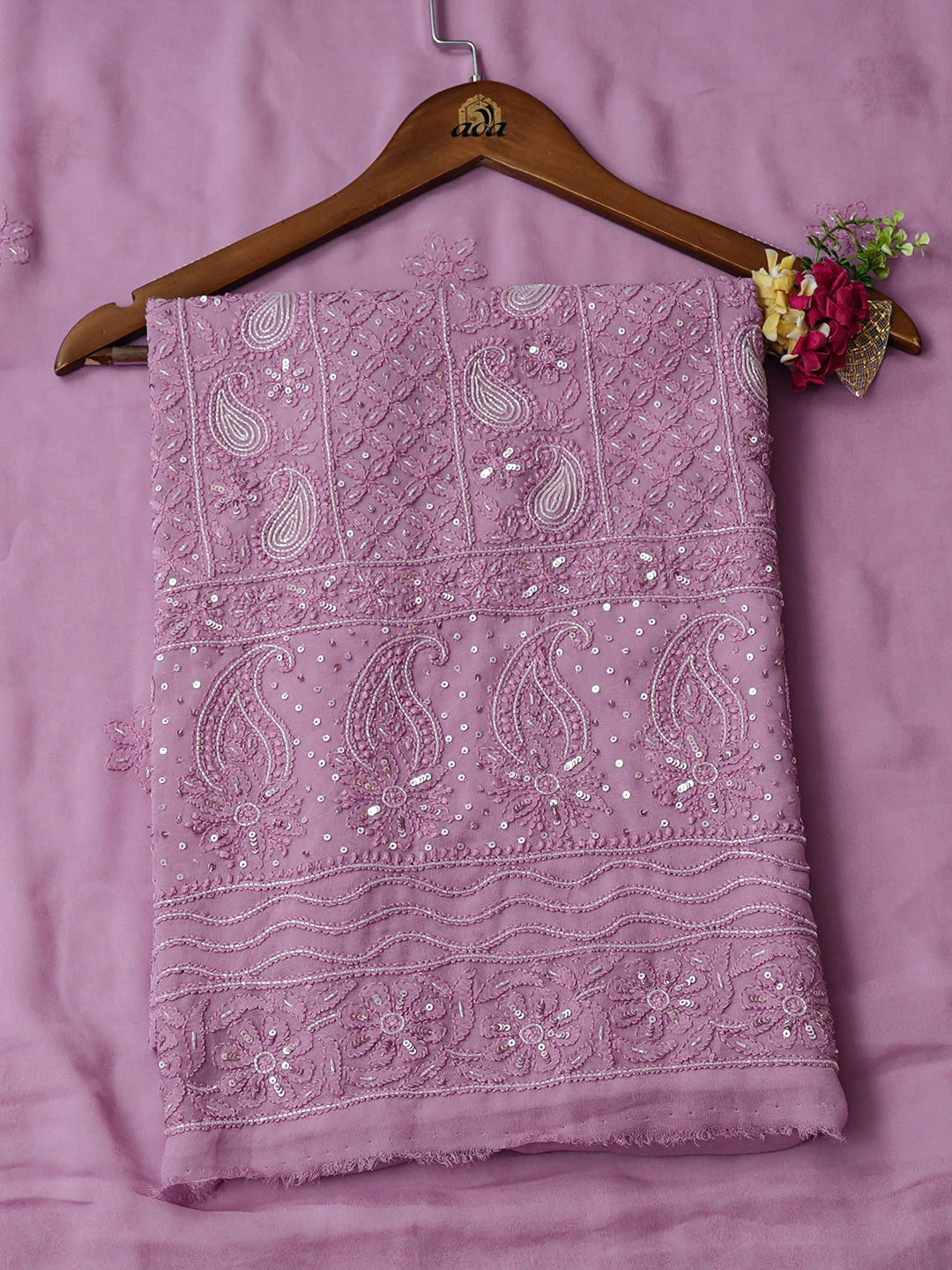 Ada Hand Embroidered Mauve Viscose Georgette Lucknowi Chikankari Unstitched Kurta Dupatta Set With Cutdana Work 01A884311