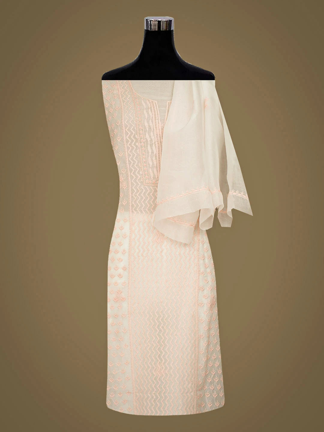 Ada Hand Embroidered White Organza Lucknowi Chikankari Unstitched Kurta Dupatta Set 01A919837