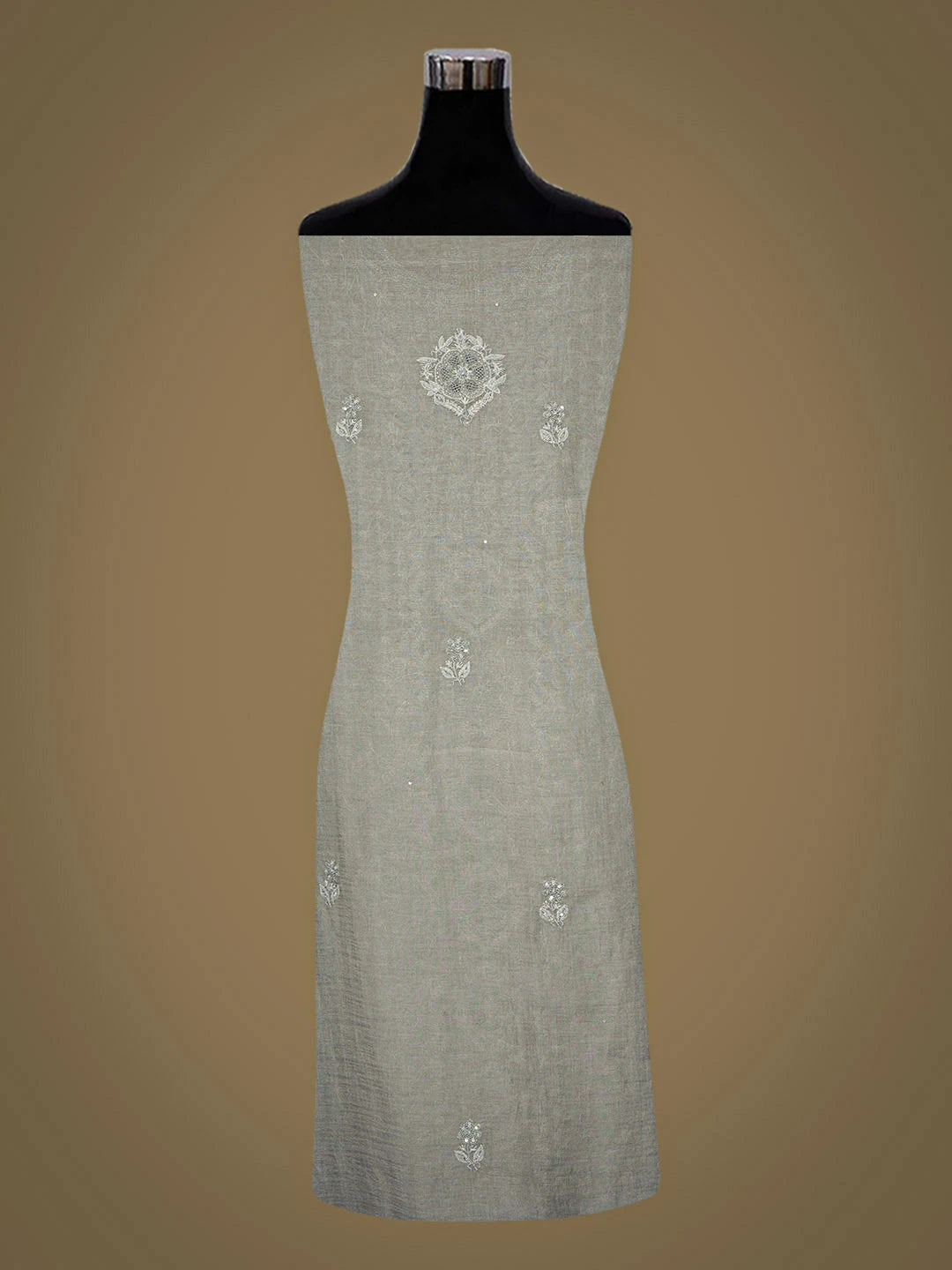 Ada Hand Embroidered Grey Tissue Lucknowi Chikankari Unstitched Kurta Dupatta Set With Zari Taar Work 01A943645