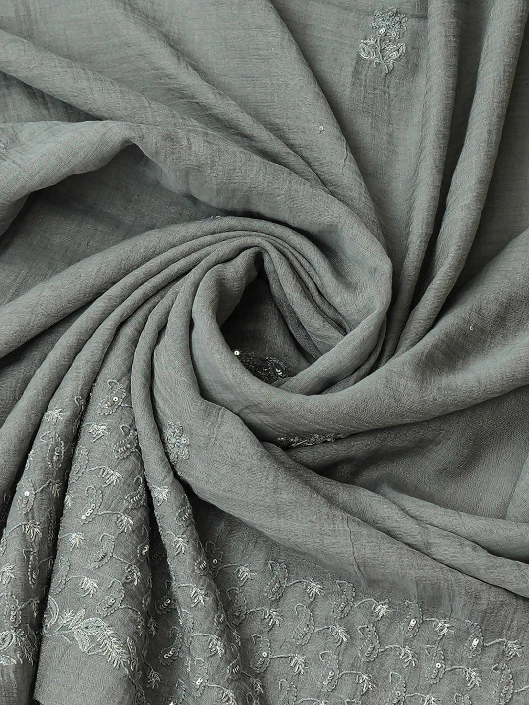 Ada Hand Embroidered Grey Tissue Lucknowi Chikankari Unstitched Kurta Dupatta Set With Zari Taar Work 01A943645