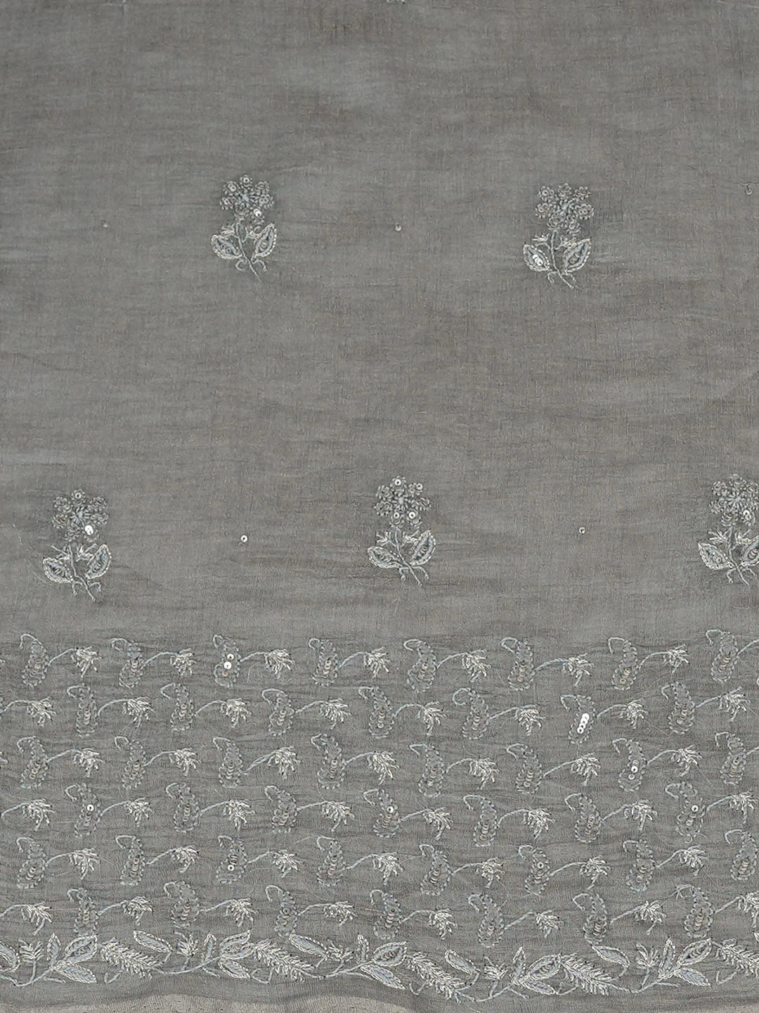 Ada Hand Embroidered Grey Tissue Lucknowi Chikankari Unstitched Kurta Dupatta Set With Zari Taar Work 01A943645