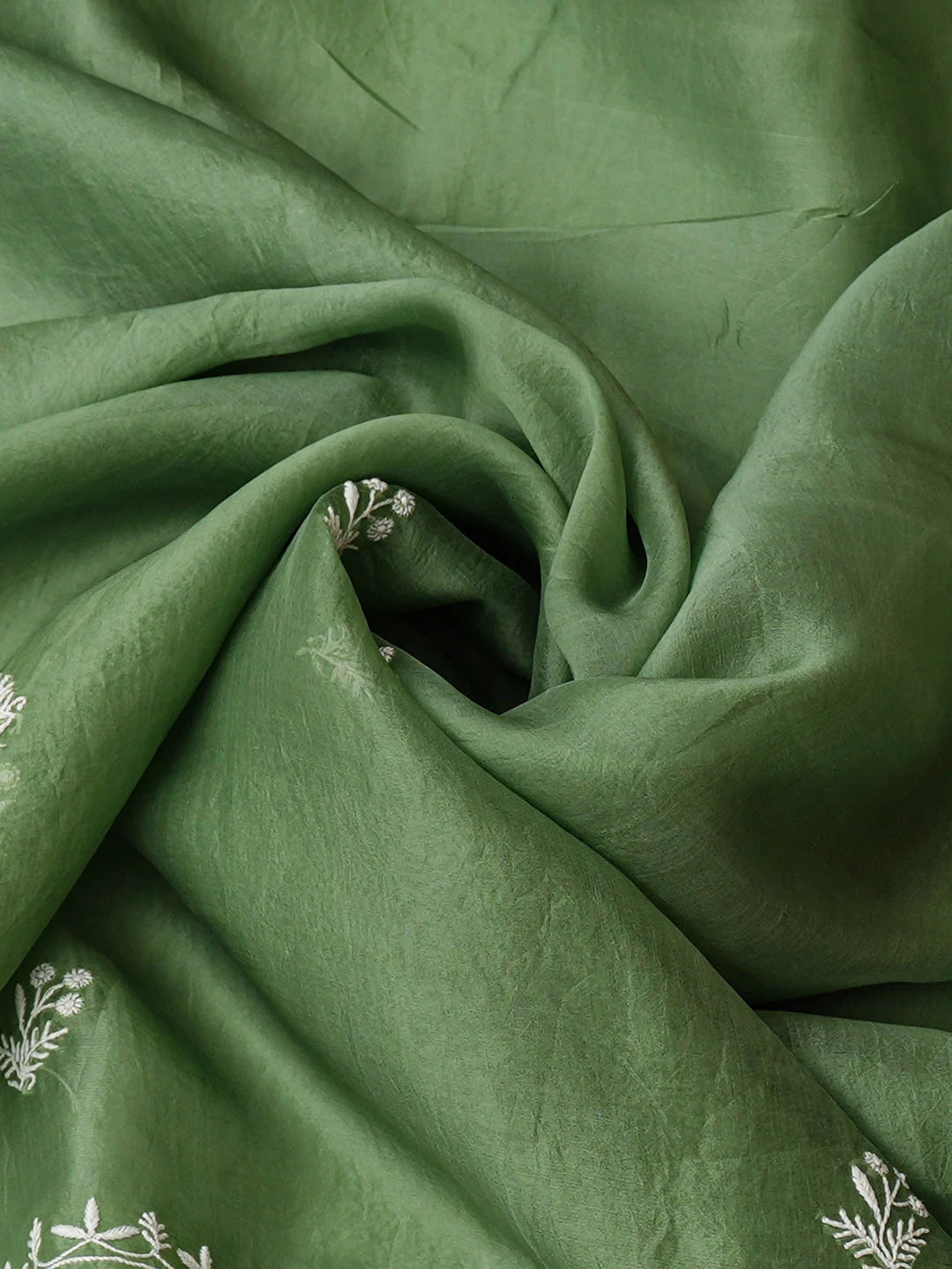 Ada Hand Embroidered Green Organza Lucknowi Chikankari Unstitched Kurta Dupatta Set 01A919842